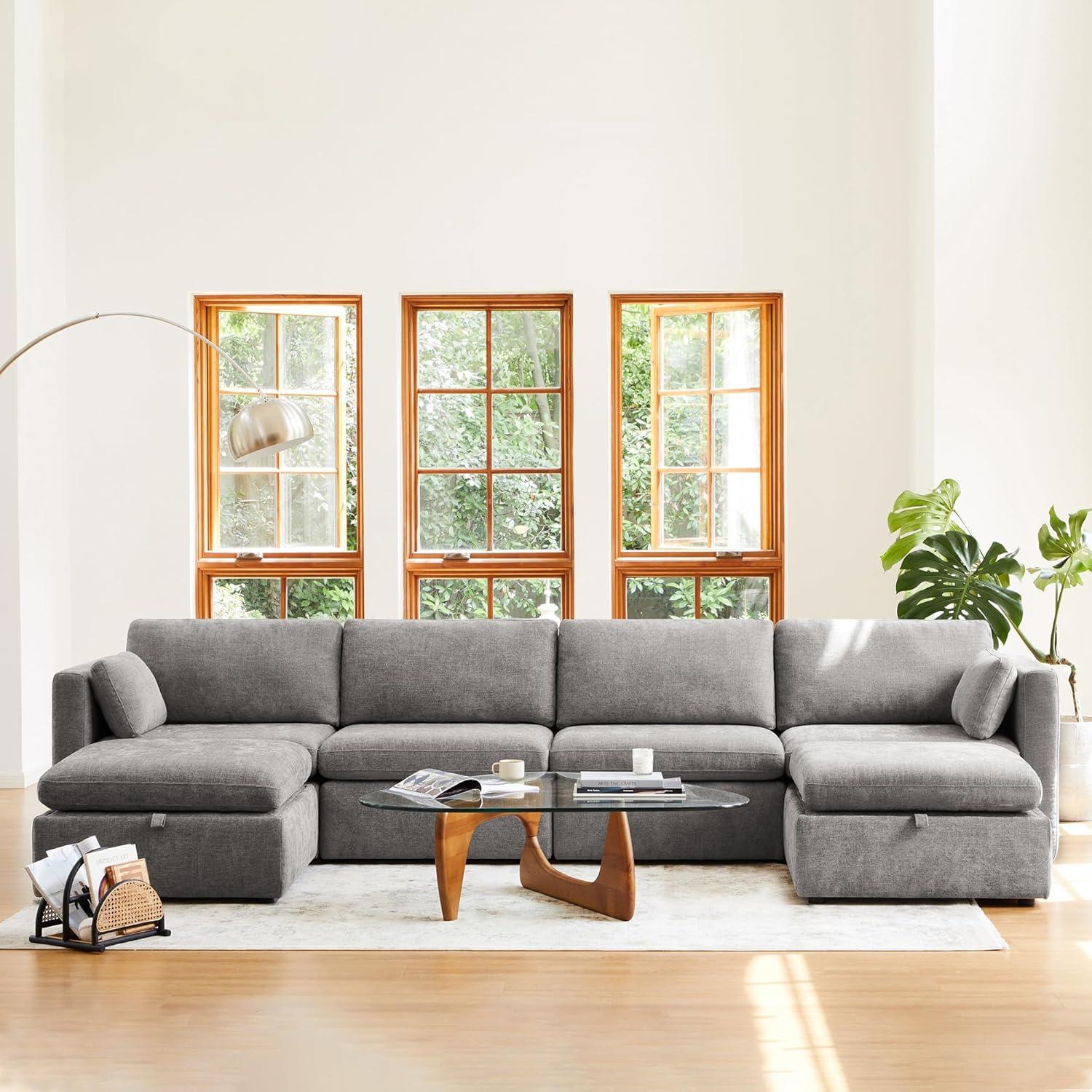 image:imageCHITA Oversized Modular Sectional Sofa FSC Certified L Shaped Couch Reversible Chaise Modular Sectional Couch for Living Room112 inch Width 4 Seat Modular Sofa with Storage Ottoman Moss GreenGrey