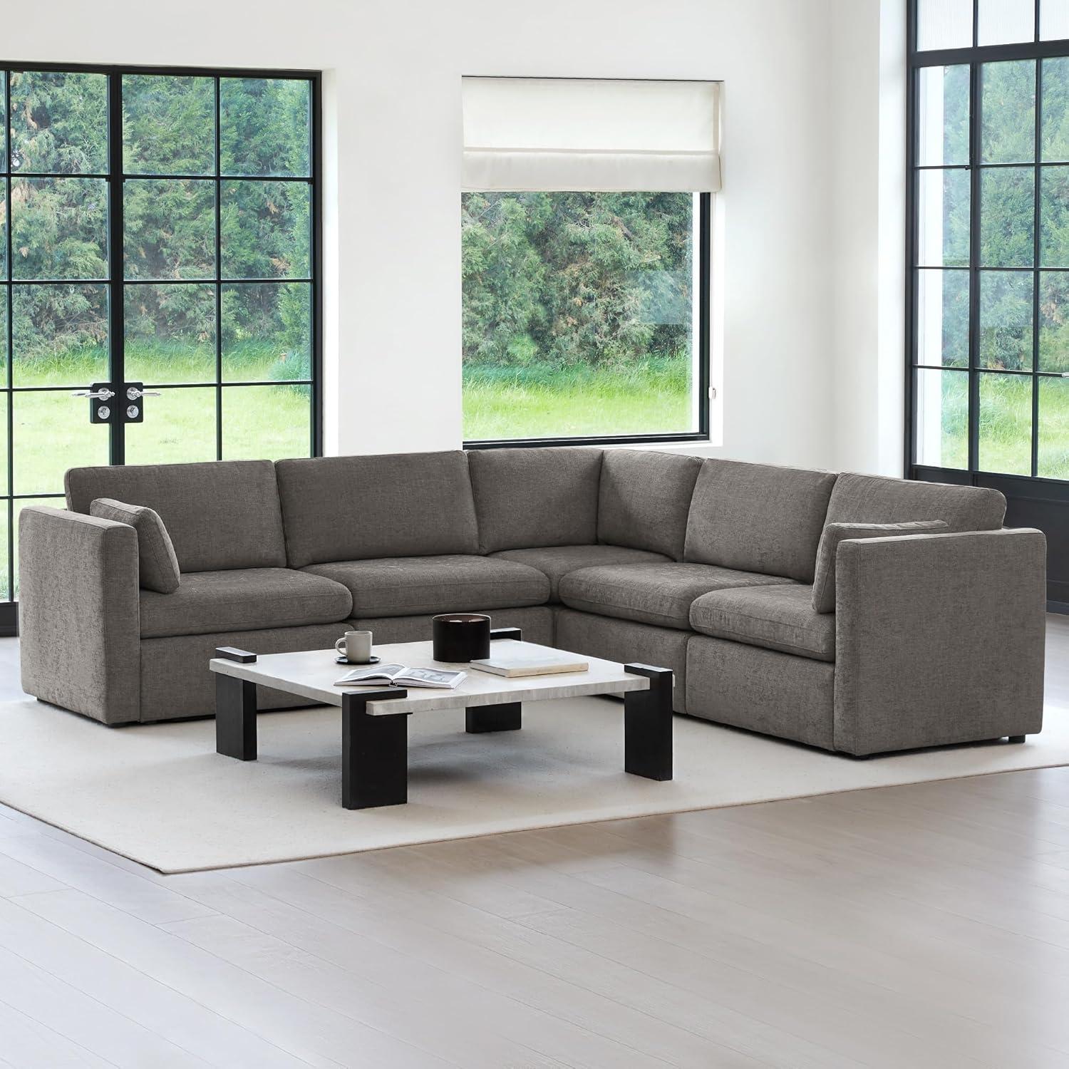 image:imageCHITA Oversized Modular Sectional Sofa FSC Certified L Shaped Couch Reversible Chaise Modular Sectional Couch for Living Room112 inch Width 4 Seat Modular Sofa with Storage Ottoman Moss GreenGrey