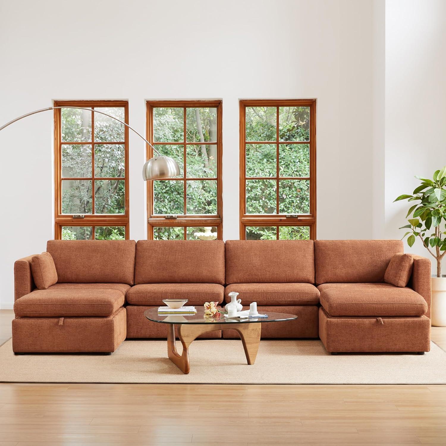 image:imageCHITA Oversized Modular Sectional Sofa FSC Certified L Shaped Couch Reversible Chaise Modular Sectional Couch for Living Room112 inch Width 4 Seat Modular Sofa with Storage Ottoman Moss GreenTerracotta