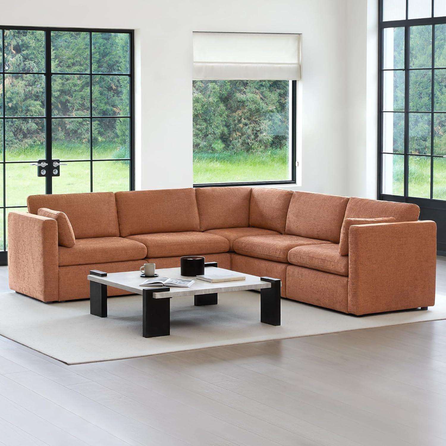 image:imageCHITA Oversized Modular Sectional Sofa FSC Certified L Shaped Couch Reversible Chaise Modular Sectional Couch for Living Room112 inch Width 4 Seat Modular Sofa with Storage Ottoman Moss GreenTerracotta