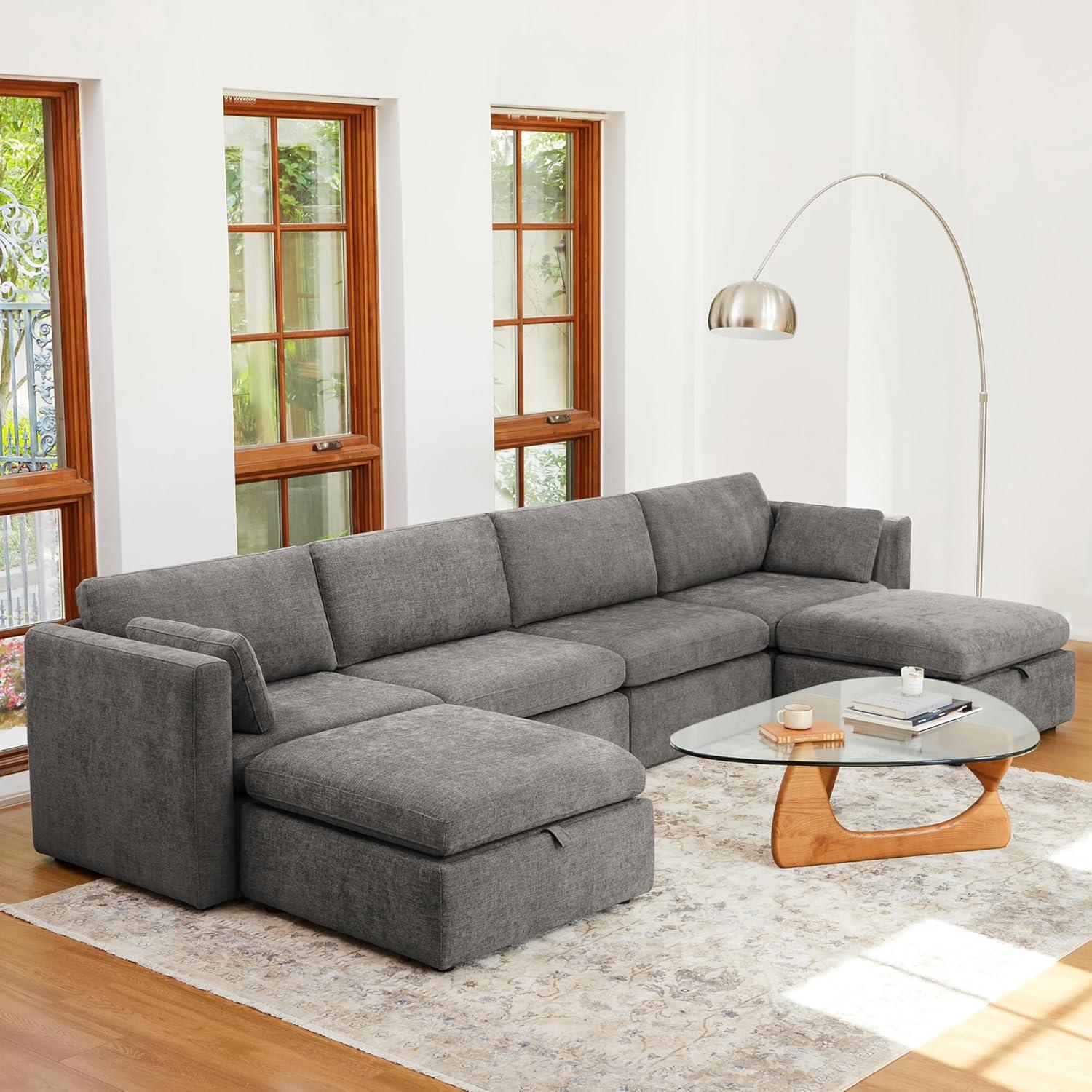 image:imageCHITA Oversized Modular Sectional Sofa FSC Certified L Shaped Couch Reversible Chaise Modular Sectional Couch for Living Room112 inch Width 4 Seat Modular Sofa with Storage Ottoman Moss GreenGrey