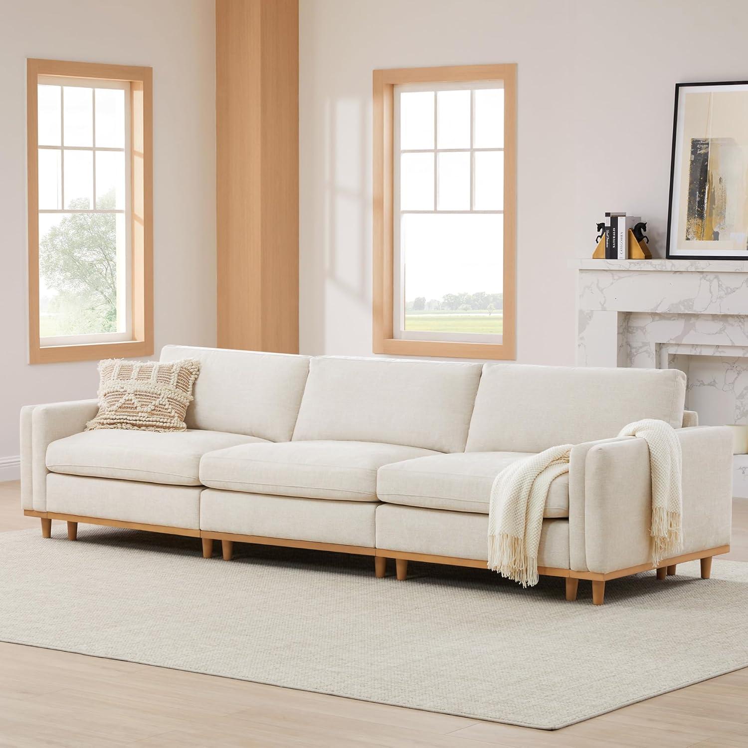 image:imageCHITA Super Large Luxury L Shape Convertible Sectional Modular Sofa Down Filled Modern Sofa with Ottoman Deep Seat Cloud Couch 118 inch Width 4 Seat Couch with Solid Wood Leg LinenLinen