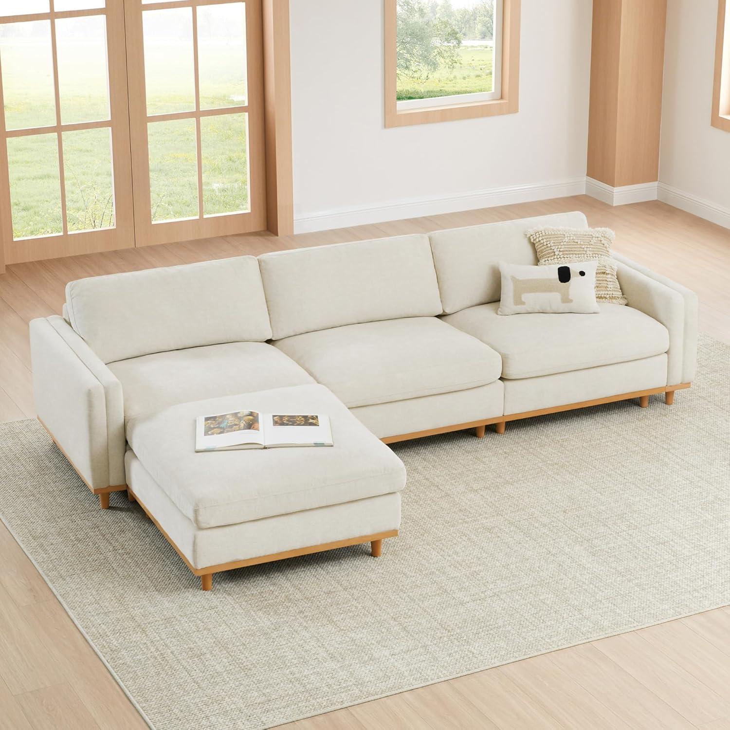 image:imageCHITA Super Large Luxury L Shape Convertible Sectional Modular Sofa Down Filled Modern Sofa with Ottoman Deep Seat Cloud Couch 118 inch Width 4 Seat Couch with Solid Wood Leg LinenLinen