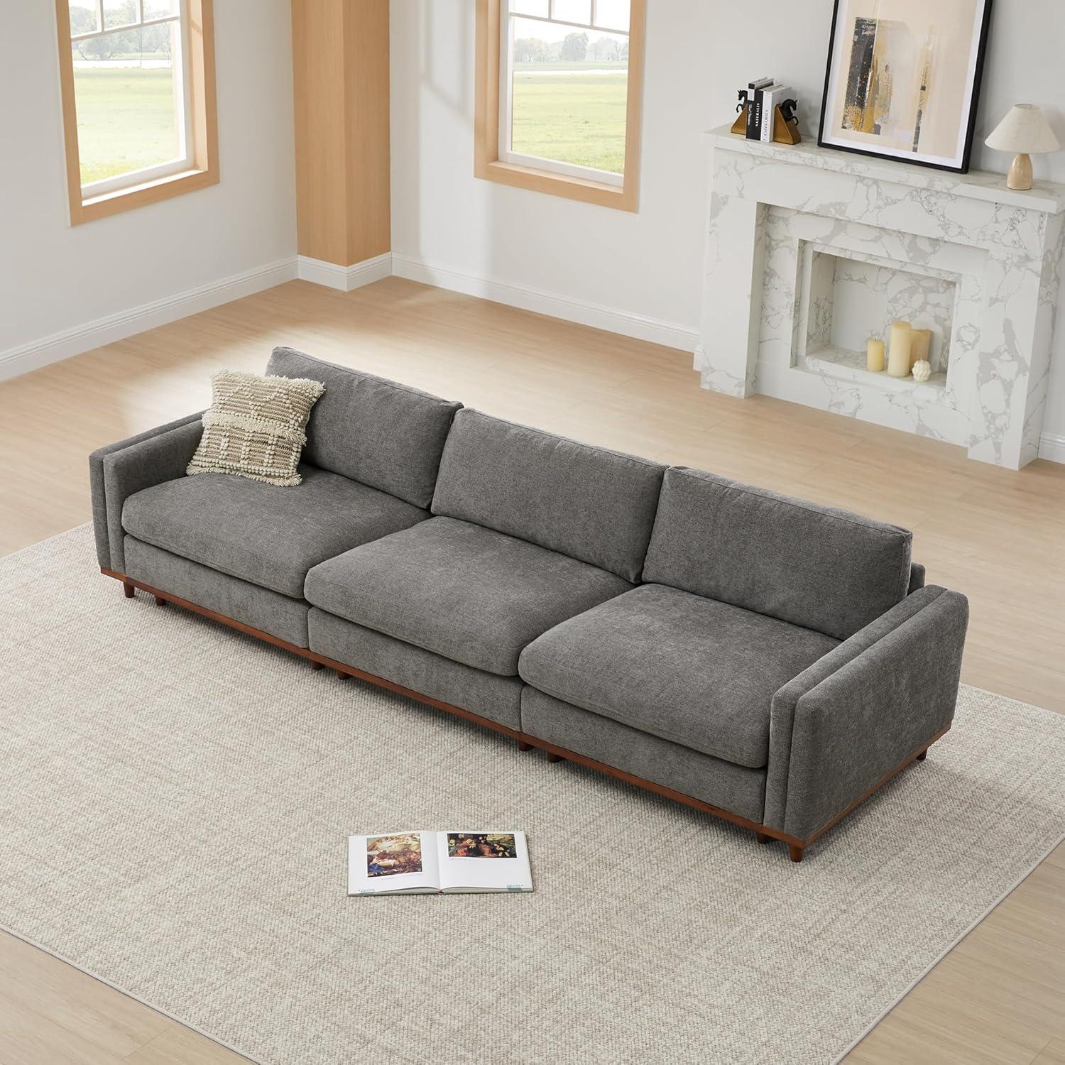 image:imageCHITA Super Large Luxury L Shape Convertible Sectional Modular Sofa Down Filled Modern Sofa with Ottoman Deep Seat Cloud Couch 118 inch Width 4 Seat Couch with Solid Wood Leg LinenGrey