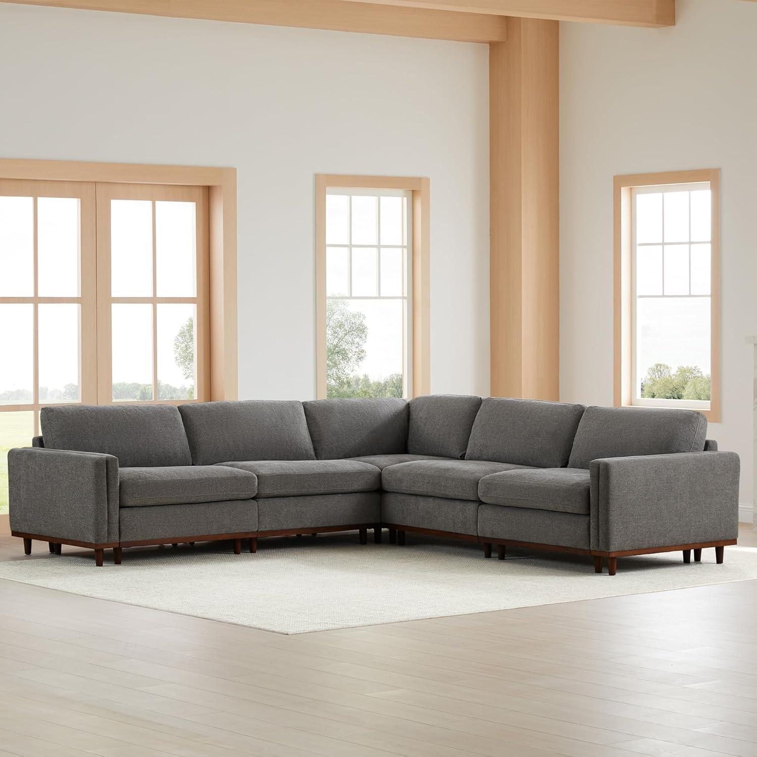 image:imageCHITA Super Large Luxury L Shape Convertible Sectional Modular Sofa Down Filled Modern Sofa with Ottoman Deep Seat Cloud Couch 118 inch Width 4 Seat Couch with Solid Wood Leg LinenGrey