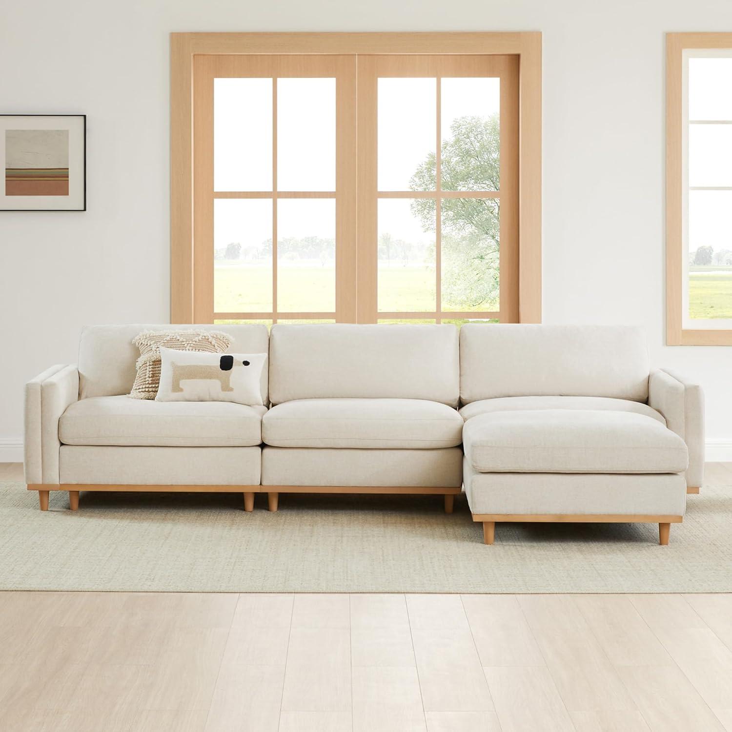 image:imageCHITA Super Large Luxury L Shape Convertible Sectional Modular Sofa Down Filled Modern Sofa with Ottoman Deep Seat Cloud Couch 118 inch Width 4 Seat Couch with Solid Wood Leg LinenLinen