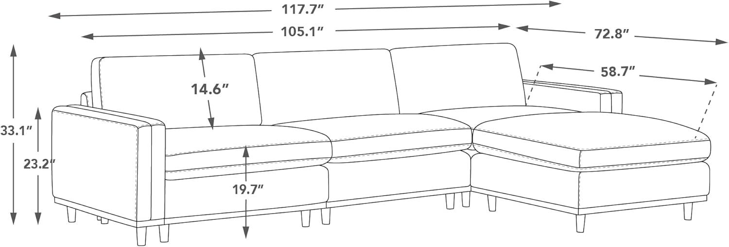 image:imageCHITA Super Large Luxury L Shape Convertible Sectional Modular Sofa Down Filled Modern Sofa with Ottoman Deep Seat Cloud Couch 118 inch Width 4 Seat Couch with Solid Wood Leg LinenLinen