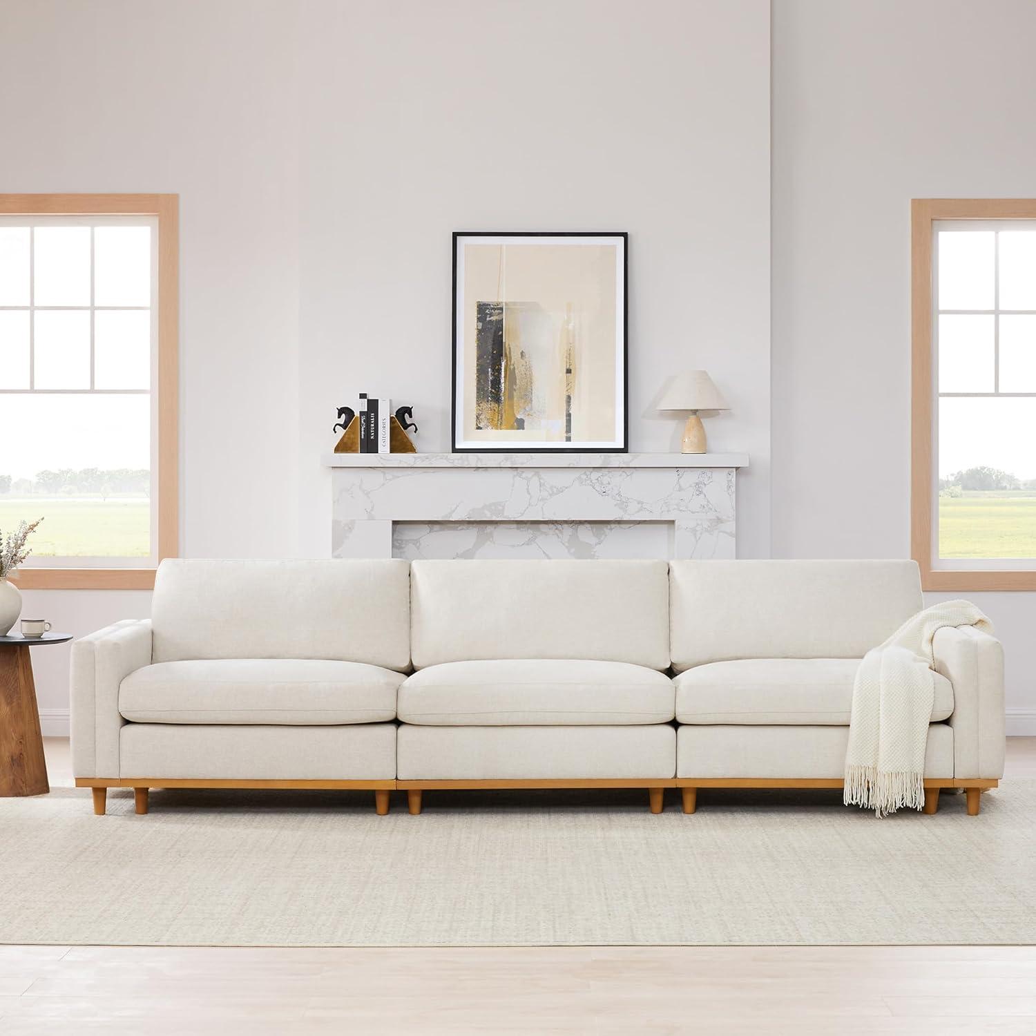 image:imageCHITA Super Large Luxury L Shape Convertible Sectional Modular Sofa Down Filled Modern Sofa with Ottoman Deep Seat Cloud Couch 118 inch Width 4 Seat Couch with Solid Wood Leg LinenLinen