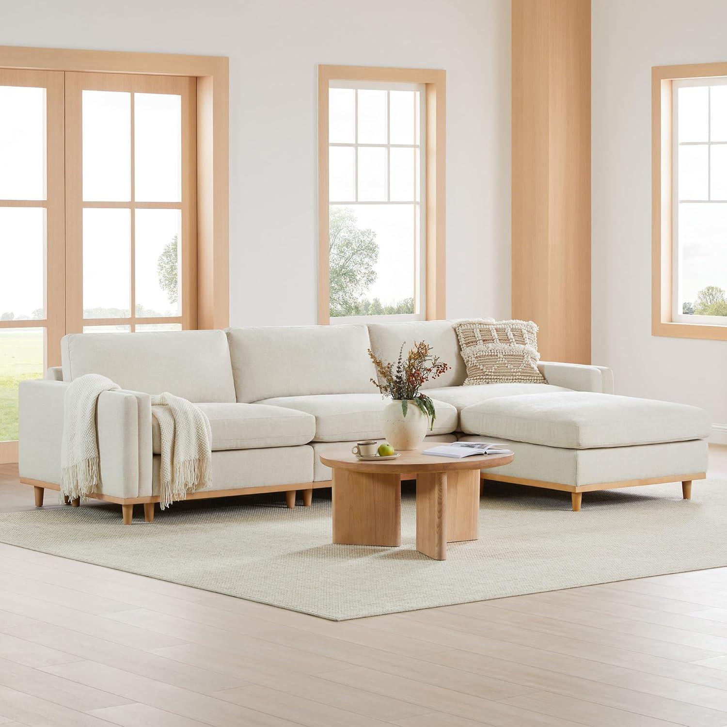 image:imageCHITA Super Large Luxury L Shape Convertible Sectional Modular Sofa Down Filled Modern Sofa with Ottoman Deep Seat Cloud Couch 118 inch Width 4 Seat Couch with Solid Wood Leg LinenLinen