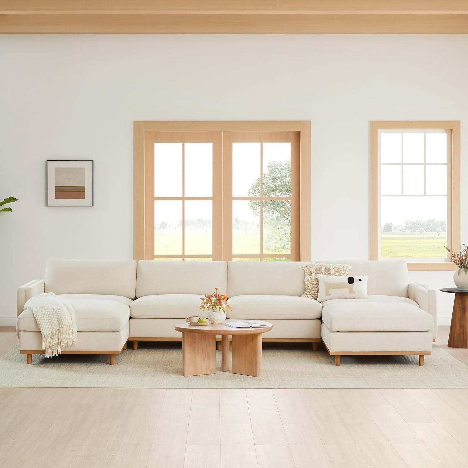 image:imageCHITA Super Large Luxury L Shape Convertible Sectional Modular Sofa Down Filled Modern Sofa with Ottoman Deep Seat Cloud Couch 118 inch Width 4 Seat Couch with Solid Wood Leg LinenLinen