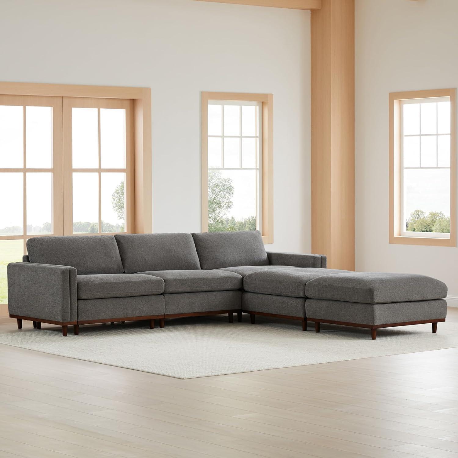 image:imageCHITA Super Large Luxury L Shape Convertible Sectional Modular Sofa Down Filled Modern Sofa with Ottoman Deep Seat Cloud Couch 118 inch Width 4 Seat Couch with Solid Wood Leg LinenGrey