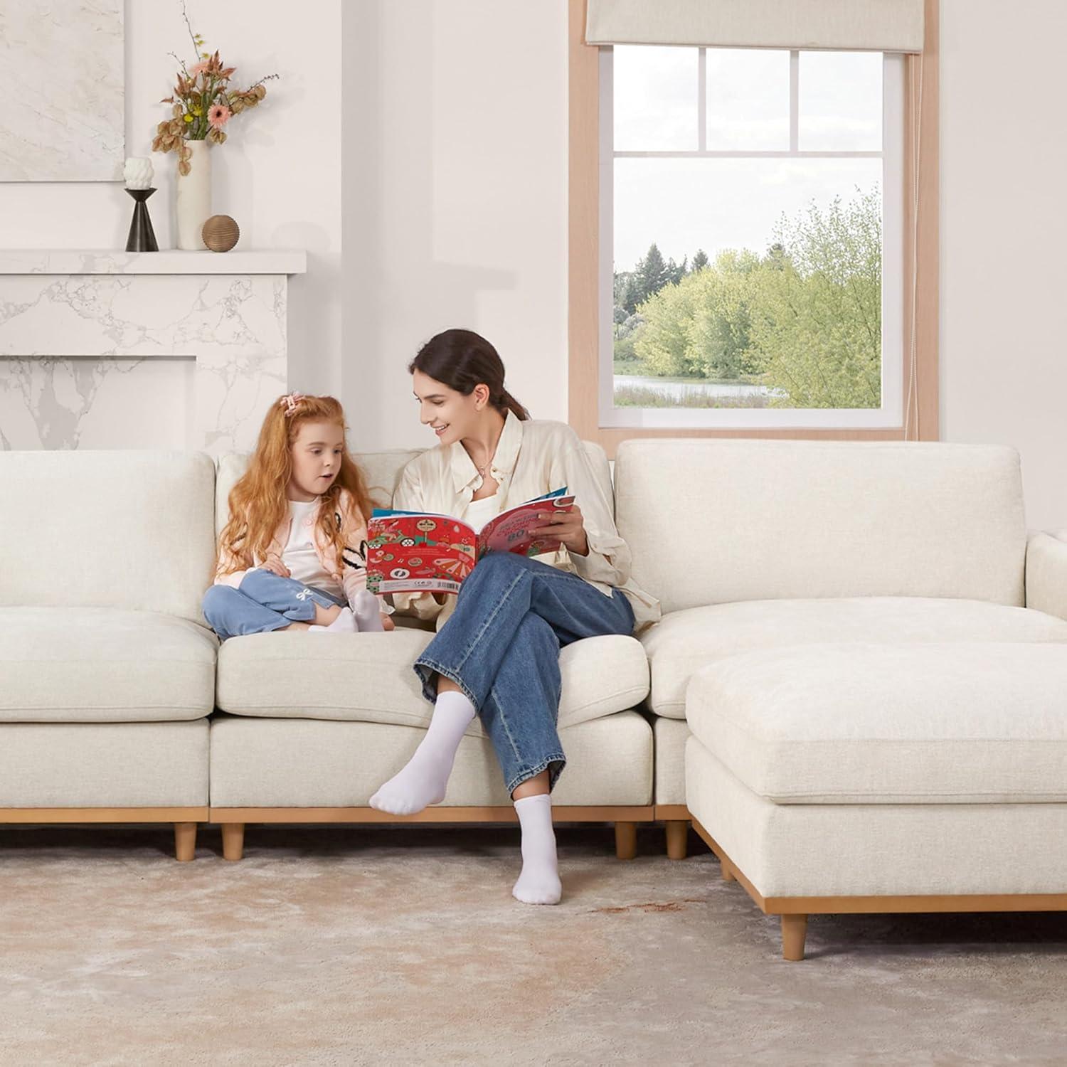 image:imageCHITA Super Large Luxury L Shape Convertible Sectional Modular Sofa Down Filled Modern Sofa with Ottoman Deep Seat Cloud Couch 118 inch Width 4 Seat Couch with Solid Wood Leg LinenLinen