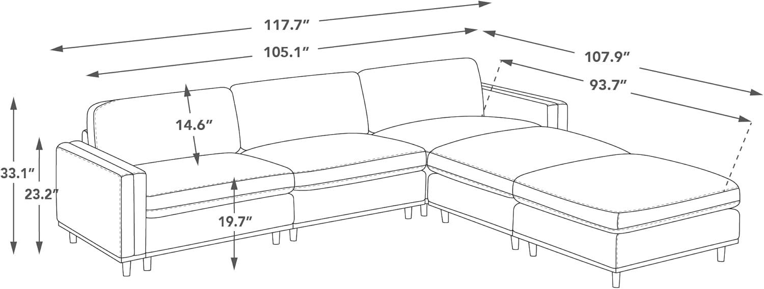 image:imageCHITA Super Large Luxury L Shape Convertible Sectional Modular Sofa Down Filled Modern Sofa with Ottoman Deep Seat Cloud Couch 118 inch Width 4 Seat Couch with Solid Wood Leg LinenGrey