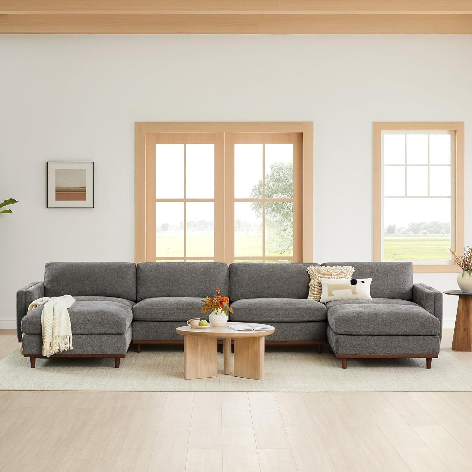 image:imageCHITA Super Large Luxury L Shape Convertible Sectional Modular Sofa Down Filled Modern Sofa with Ottoman Deep Seat Cloud Couch 118 inch Width 4 Seat Couch with Solid Wood Leg LinenGrey