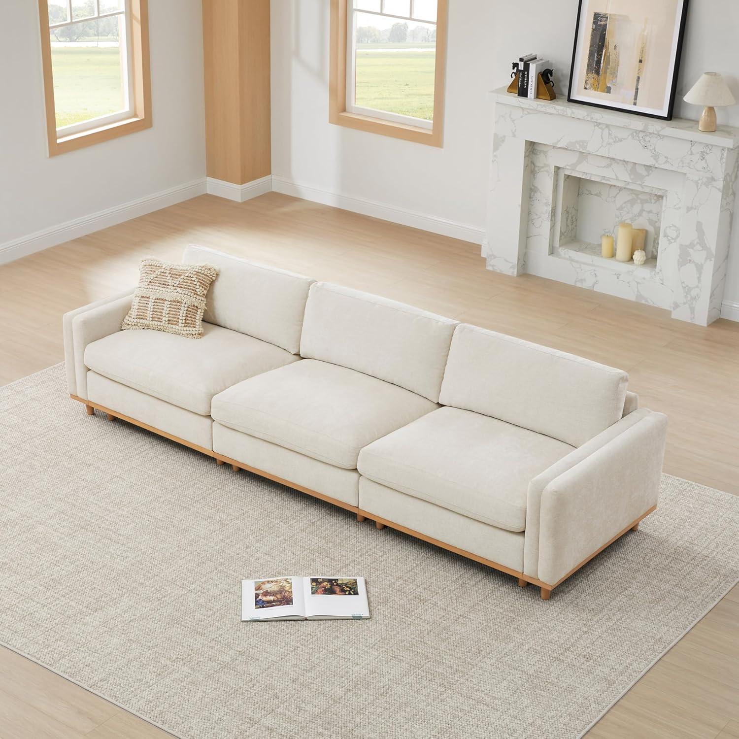image:imageCHITA Super Large Luxury L Shape Convertible Sectional Modular Sofa Down Filled Modern Sofa with Ottoman Deep Seat Cloud Couch 118 inch Width 4 Seat Couch with Solid Wood Leg LinenLinen