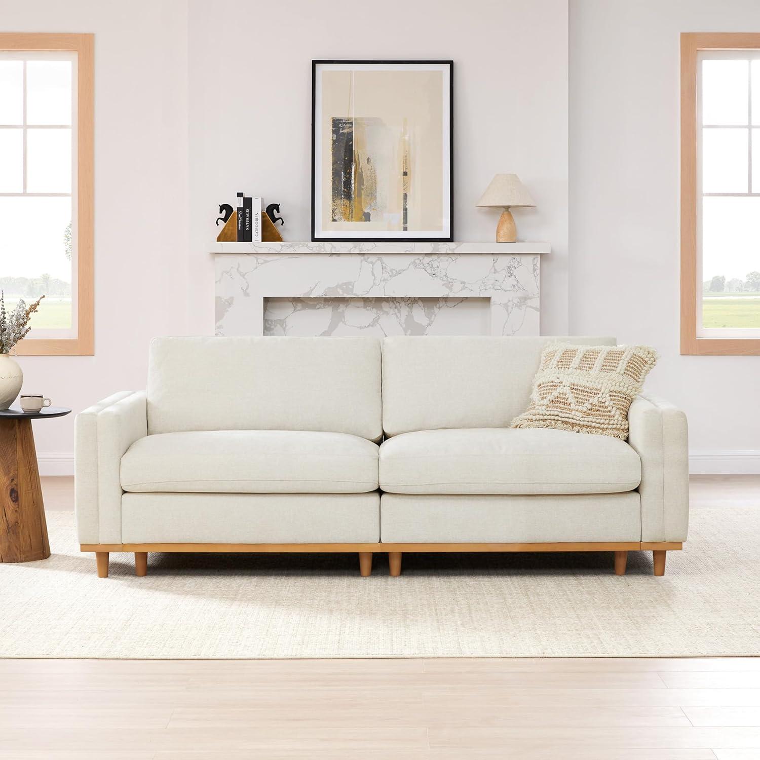 image:imageCHITA Super Large Luxury L Shape Convertible Sectional Modular Sofa Down Filled Modern Sofa with Ottoman Deep Seat Cloud Couch 118 inch Width 4 Seat Couch with Solid Wood Leg LinenLinen
