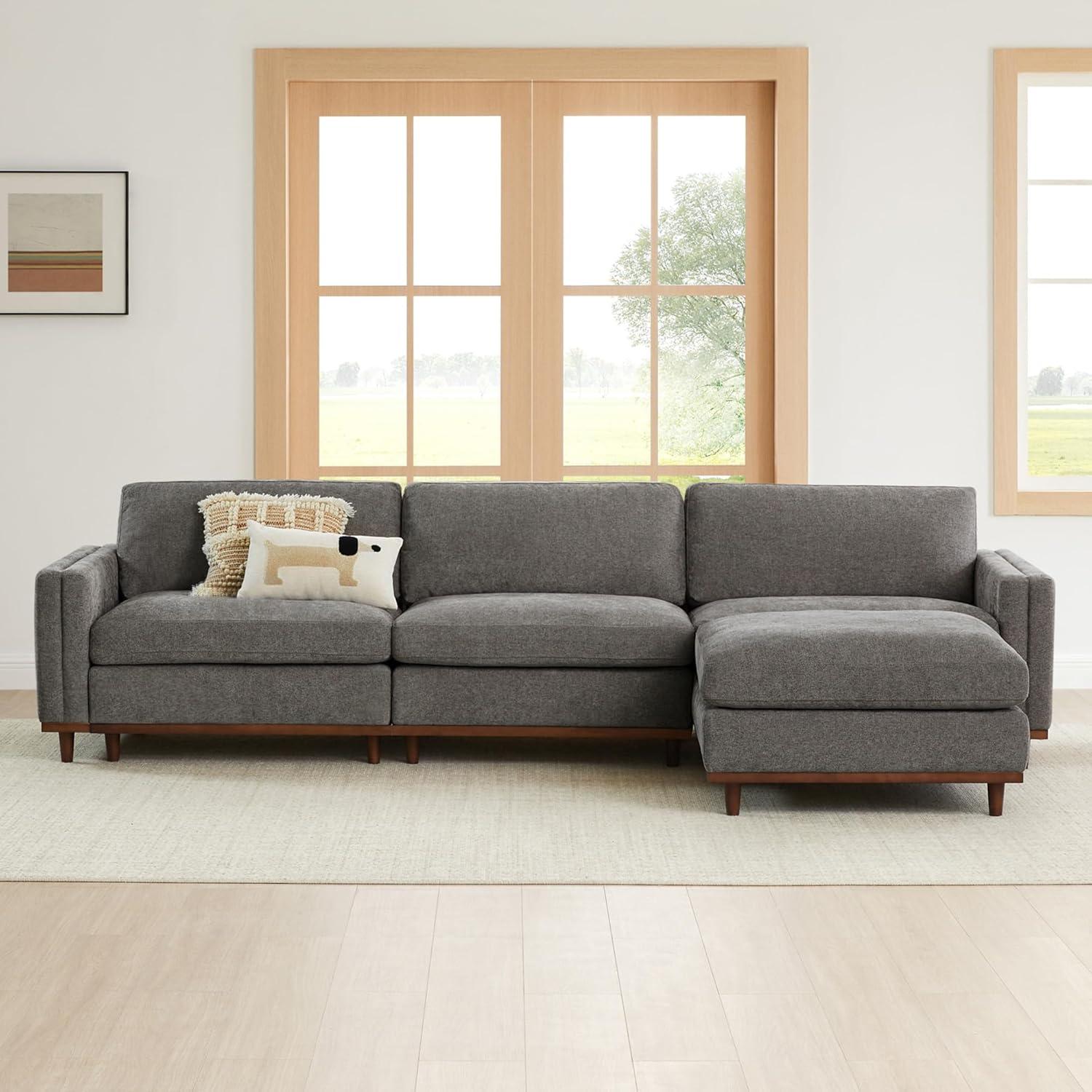 image:imageCHITA Super Large Luxury L Shape Convertible Sectional Modular Sofa Down Filled Modern Sofa with Ottoman Deep Seat Cloud Couch 118 inch Width 4 Seat Couch with Solid Wood Leg LinenGrey