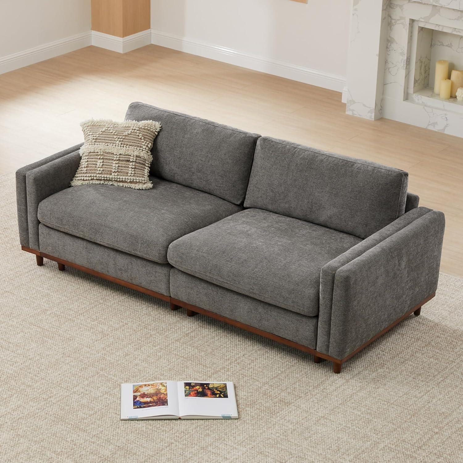 image:imageCHITA Super Large Luxury L Shape Convertible Sectional Modular Sofa Down Filled Modern Sofa with Ottoman Deep Seat Cloud Couch 118 inch Width 4 Seat Couch with Solid Wood Leg LinenGrey
