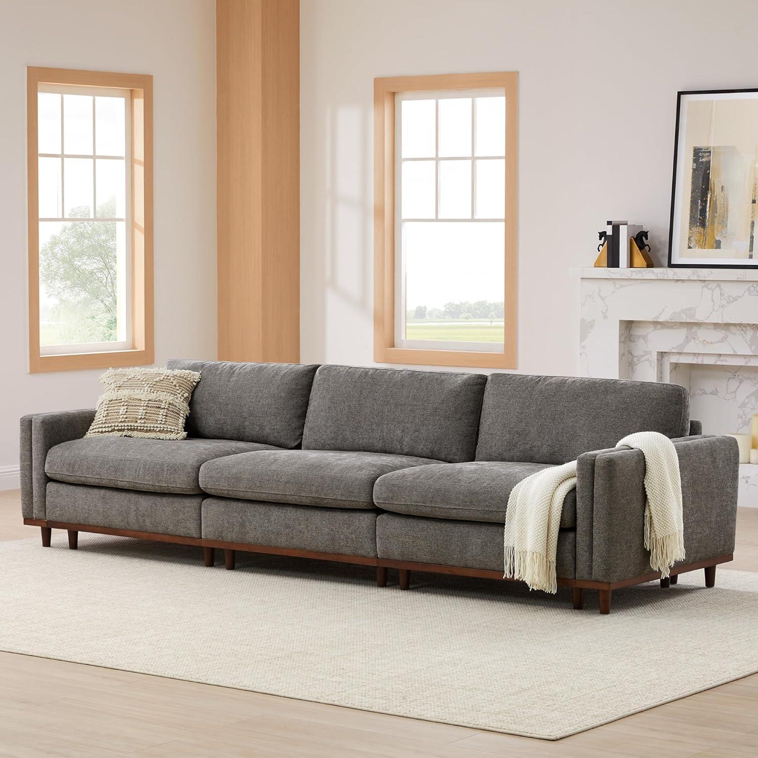 image:imageCHITA Super Large Luxury L Shape Convertible Sectional Modular Sofa Down Filled Modern Sofa with Ottoman Deep Seat Cloud Couch 118 inch Width 4 Seat Couch with Solid Wood Leg LinenGrey