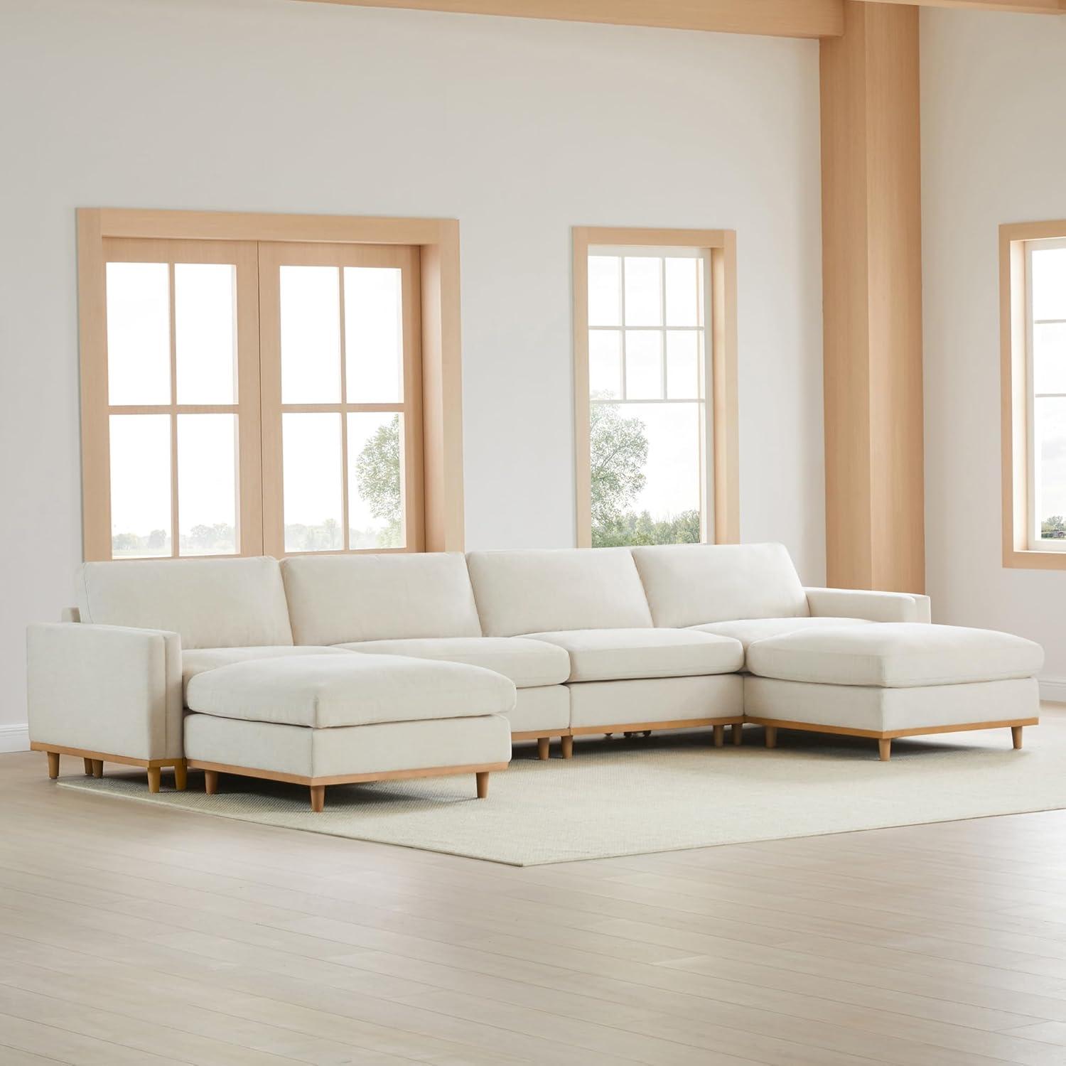 image:imageCHITA Super Large Luxury L Shape Convertible Sectional Modular Sofa Down Filled Modern Sofa with Ottoman Deep Seat Cloud Couch 118 inch Width 4 Seat Couch with Solid Wood Leg LinenLinen
