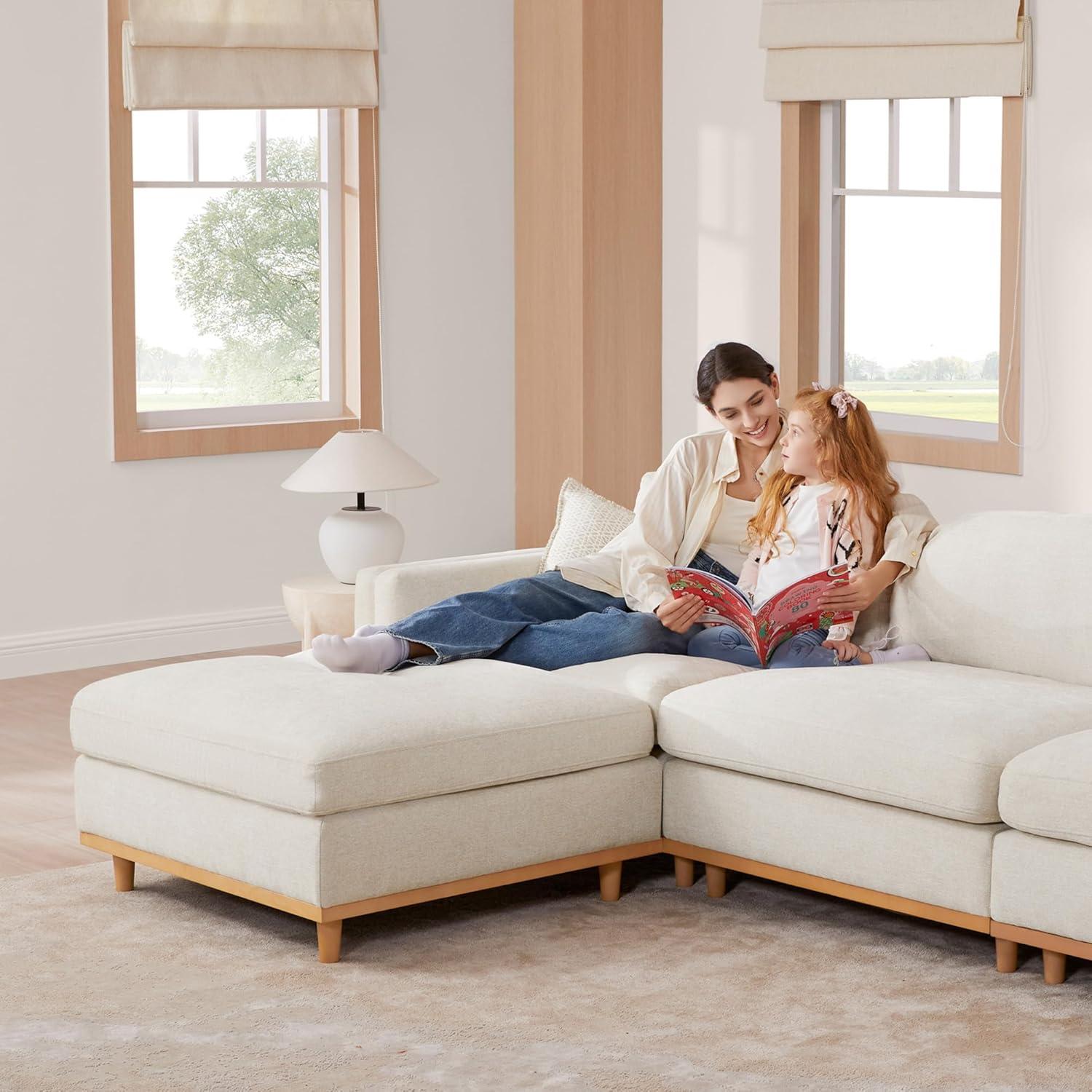 image:imageCHITA Super Large Luxury L Shape Convertible Sectional Modular Sofa Down Filled Modern Sofa with Ottoman Deep Seat Cloud Couch 118 inch Width 4 Seat Couch with Solid Wood Leg LinenLinen