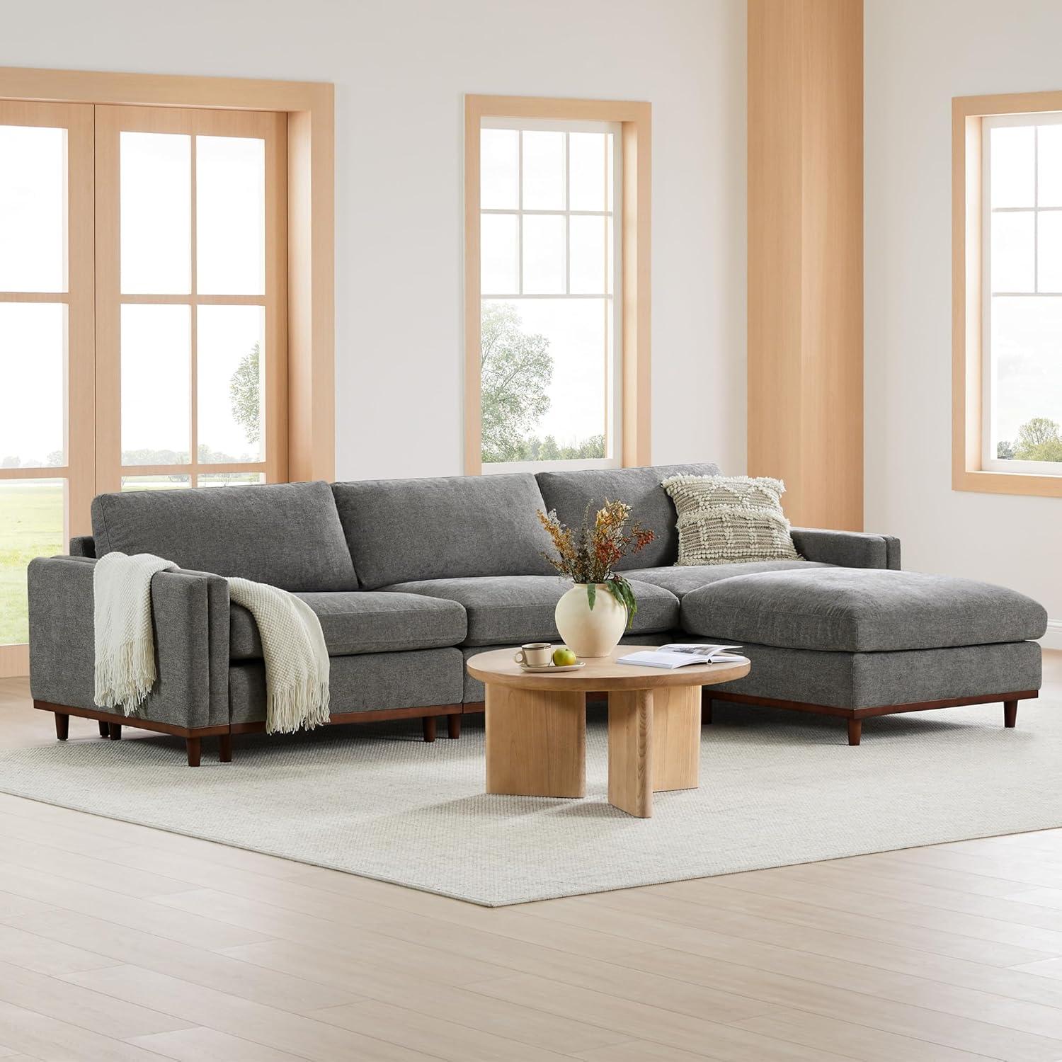 image:imageCHITA Super Large Luxury L Shape Convertible Sectional Modular Sofa Down Filled Modern Sofa with Ottoman Deep Seat Cloud Couch 118 inch Width 4 Seat Couch with Solid Wood Leg LinenGrey