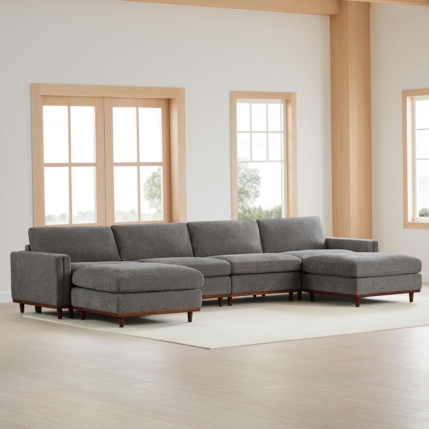image:imageCHITA Super Large Luxury L Shape Convertible Sectional Modular Sofa Down Filled Modern Sofa with Ottoman Deep Seat Cloud Couch 118 inch Width 4 Seat Couch with Solid Wood Leg LinenGrey
