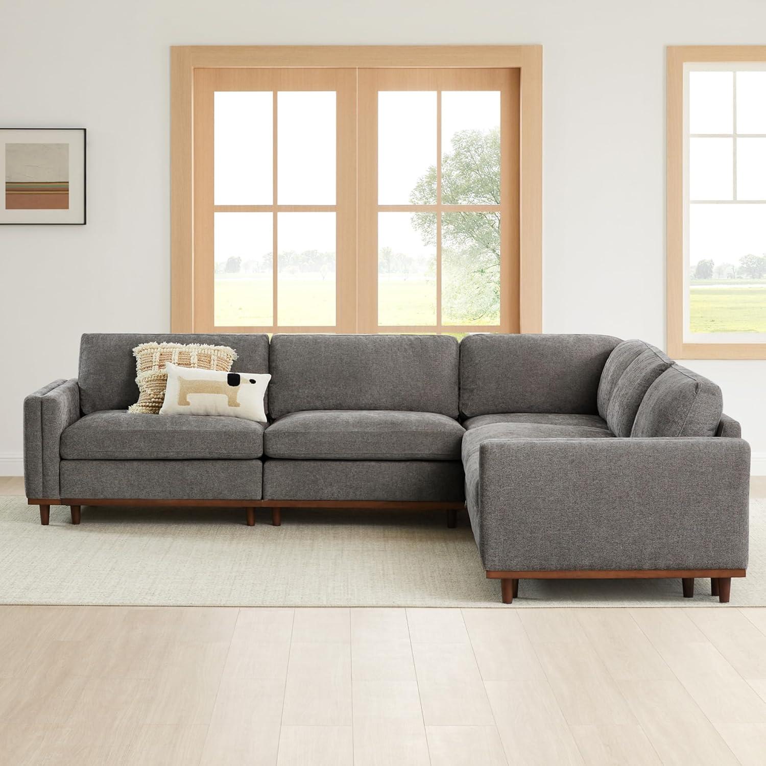 image:imageCHITA Super Large Luxury L Shape Convertible Sectional Modular Sofa Down Filled Modern Sofa with Ottoman Deep Seat Cloud Couch 118 inch Width 4 Seat Couch with Solid Wood Leg LinenGrey