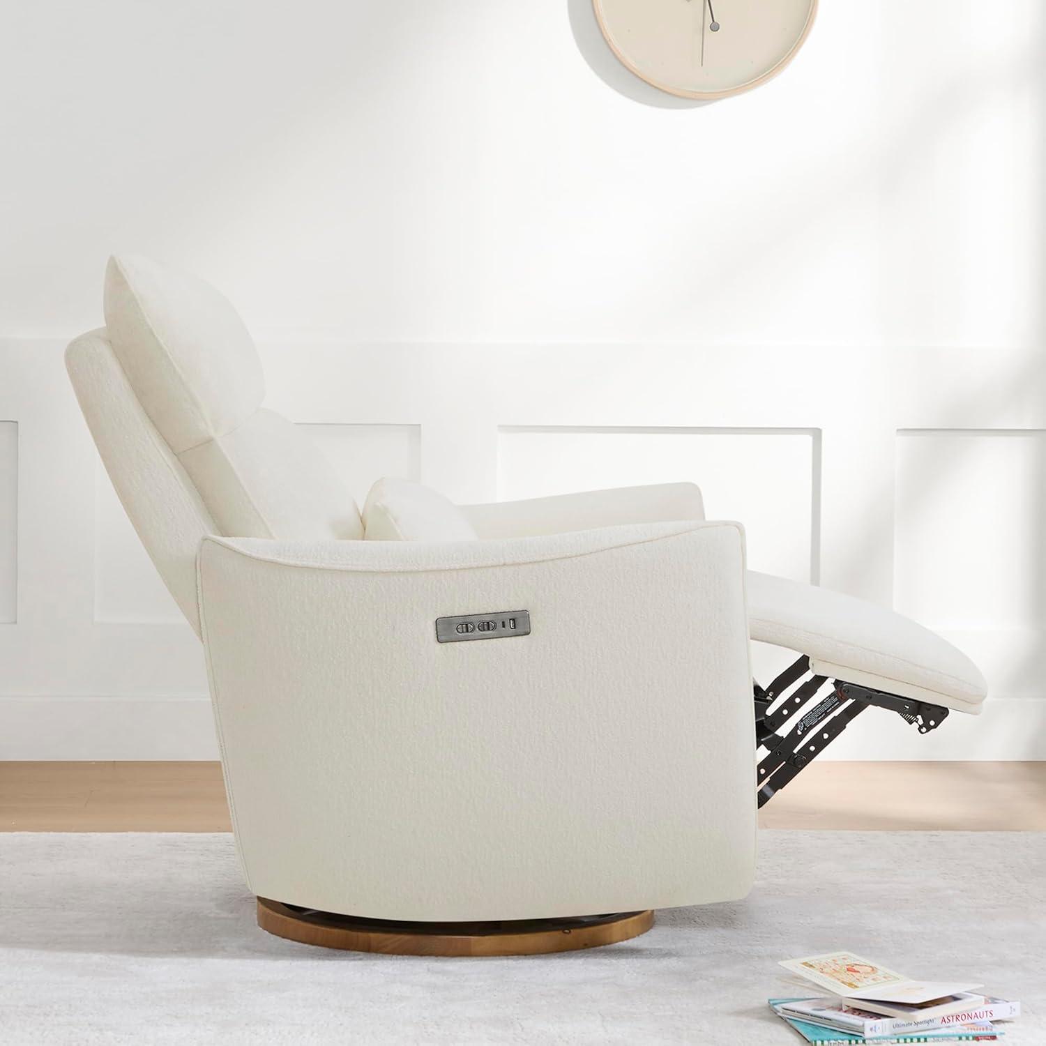 image:imageCHITA Swivel Rocker Recliner Chair Power Nursery Glider Recliner Nursery Rocking Chair with Adjustable Power Headrest FSC Certified Solid Wood Base Moss GreenCream