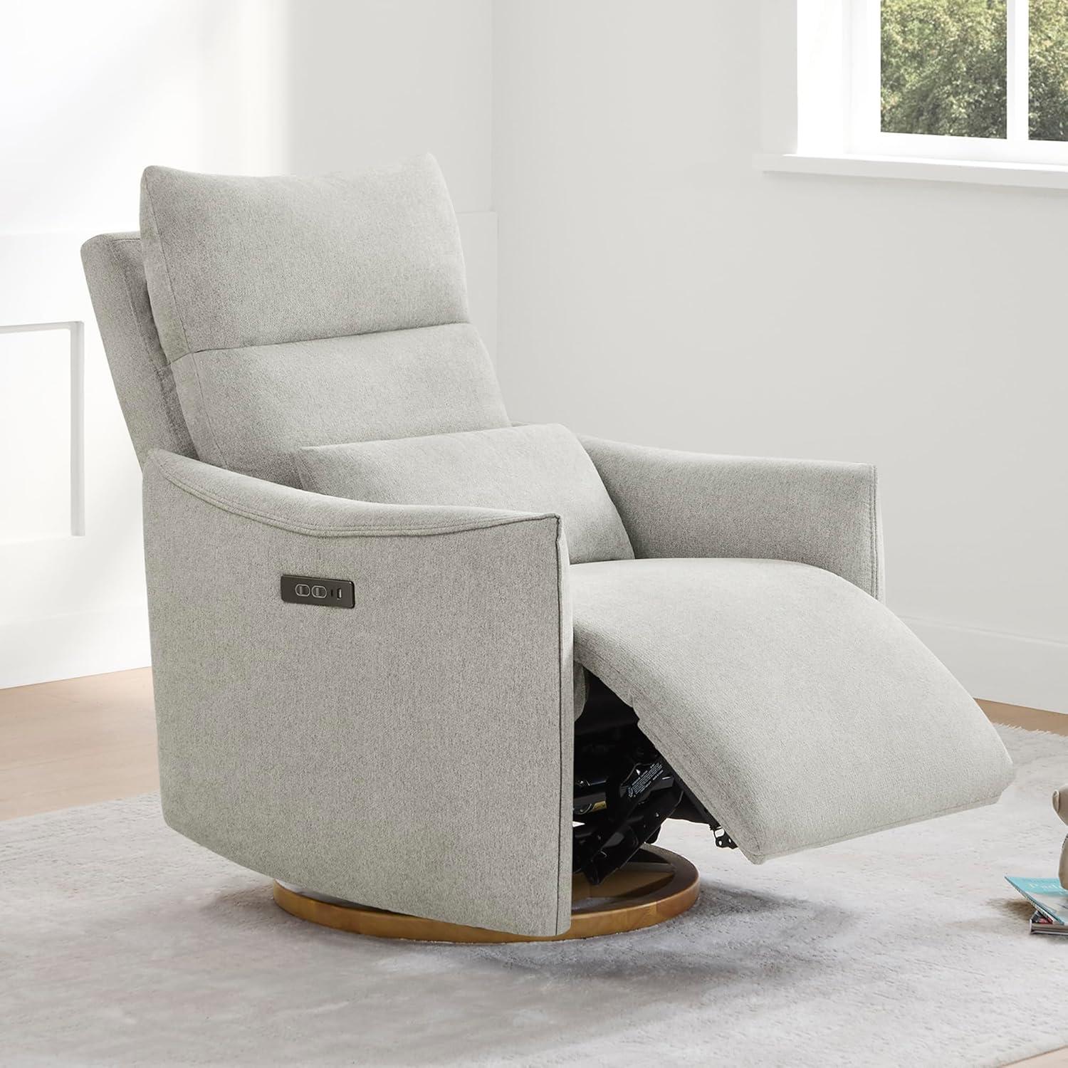 image:imageCHITA Swivel Rocker Recliner Chair Power Nursery Glider Recliner Nursery Rocking Chair with Adjustable Power Headrest FSC Certified Solid Wood Base Moss GreenCrockery Gray