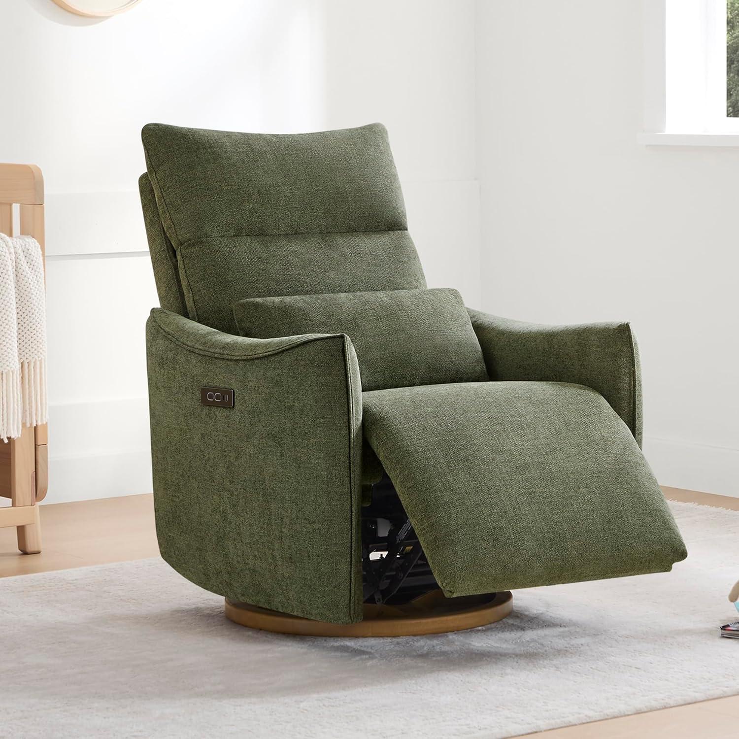 image:imageCHITA Swivel Rocker Recliner Chair Power Nursery Glider Recliner Nursery Rocking Chair with Adjustable Power Headrest FSC Certified Solid Wood Base Moss GreenMoss Green
