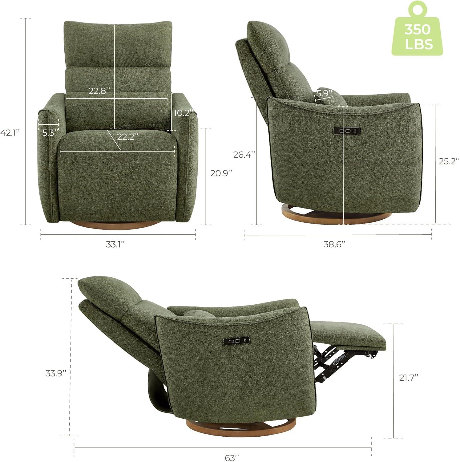 image:imageCHITA Swivel Rocker Recliner Chair Power Nursery Glider Recliner Nursery Rocking Chair with Adjustable Power Headrest FSC Certified Solid Wood Base Moss GreenMoss Green