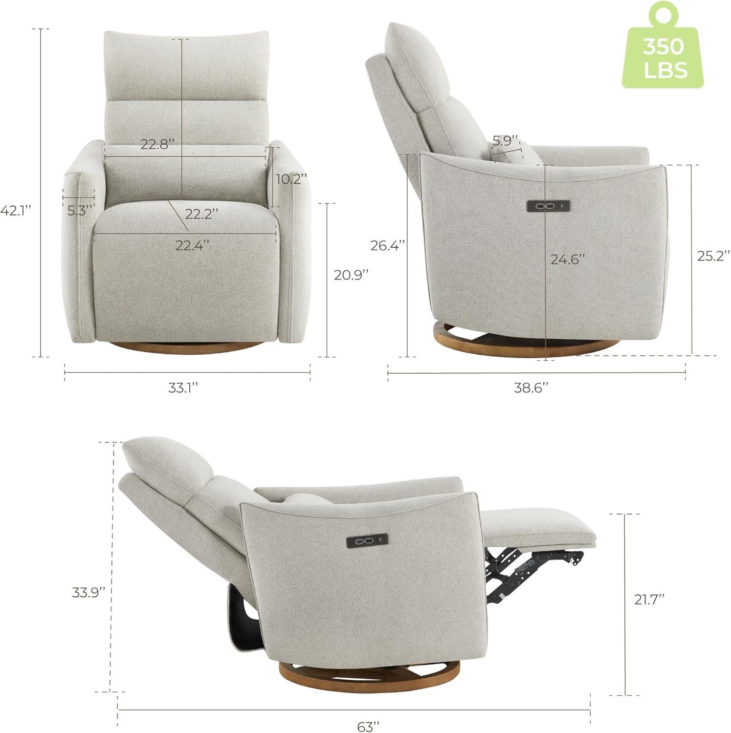 image:imageCHITA Swivel Rocker Recliner Chair Power Nursery Glider Recliner Nursery Rocking Chair with Adjustable Power Headrest FSC Certified Solid Wood Base Moss GreenCrockery Gray