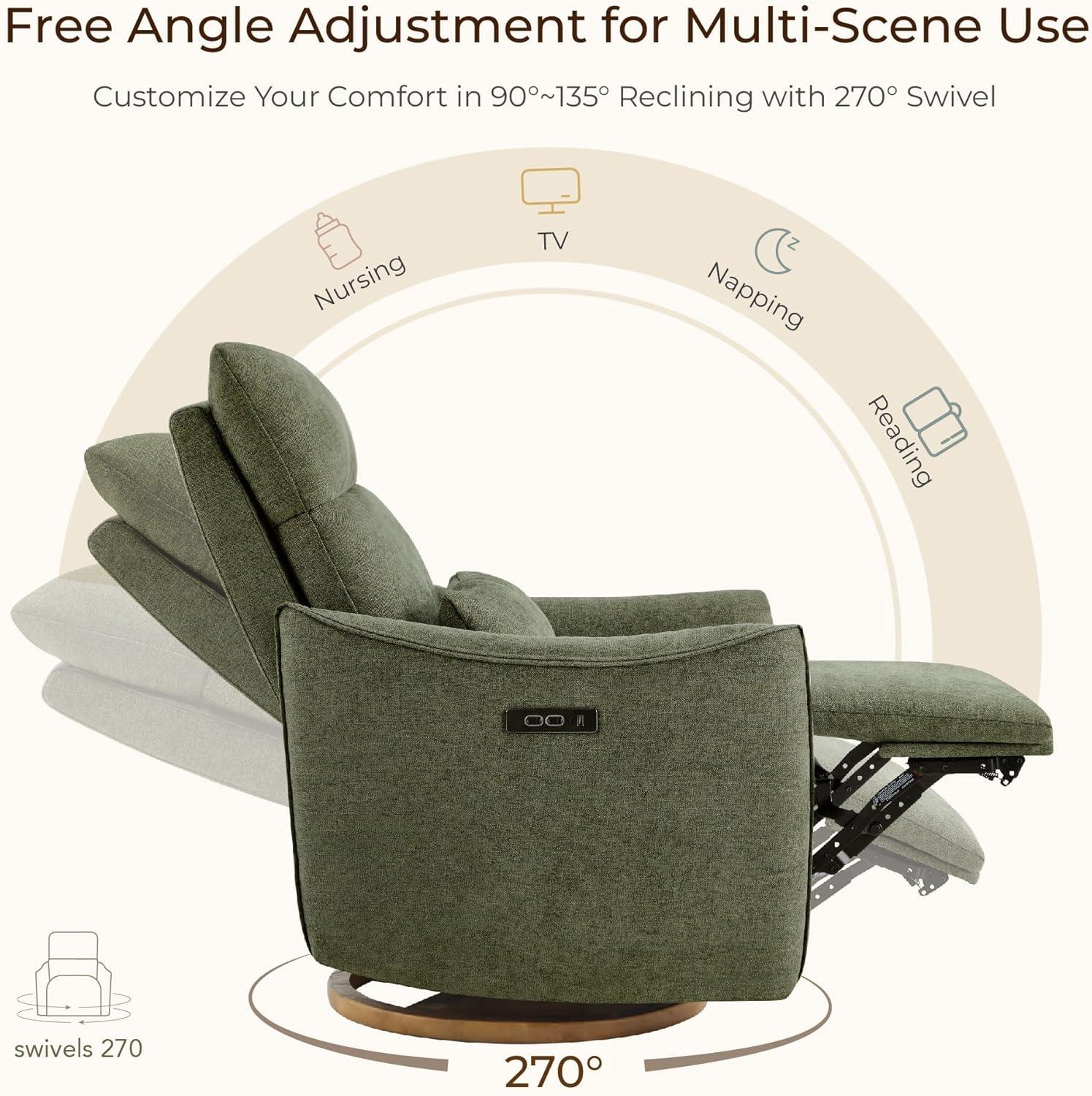 image:imageCHITA Swivel Rocker Recliner Chair Power Nursery Glider Recliner Nursery Rocking Chair with Adjustable Power Headrest FSC Certified Solid Wood Base Moss GreenMoss Green