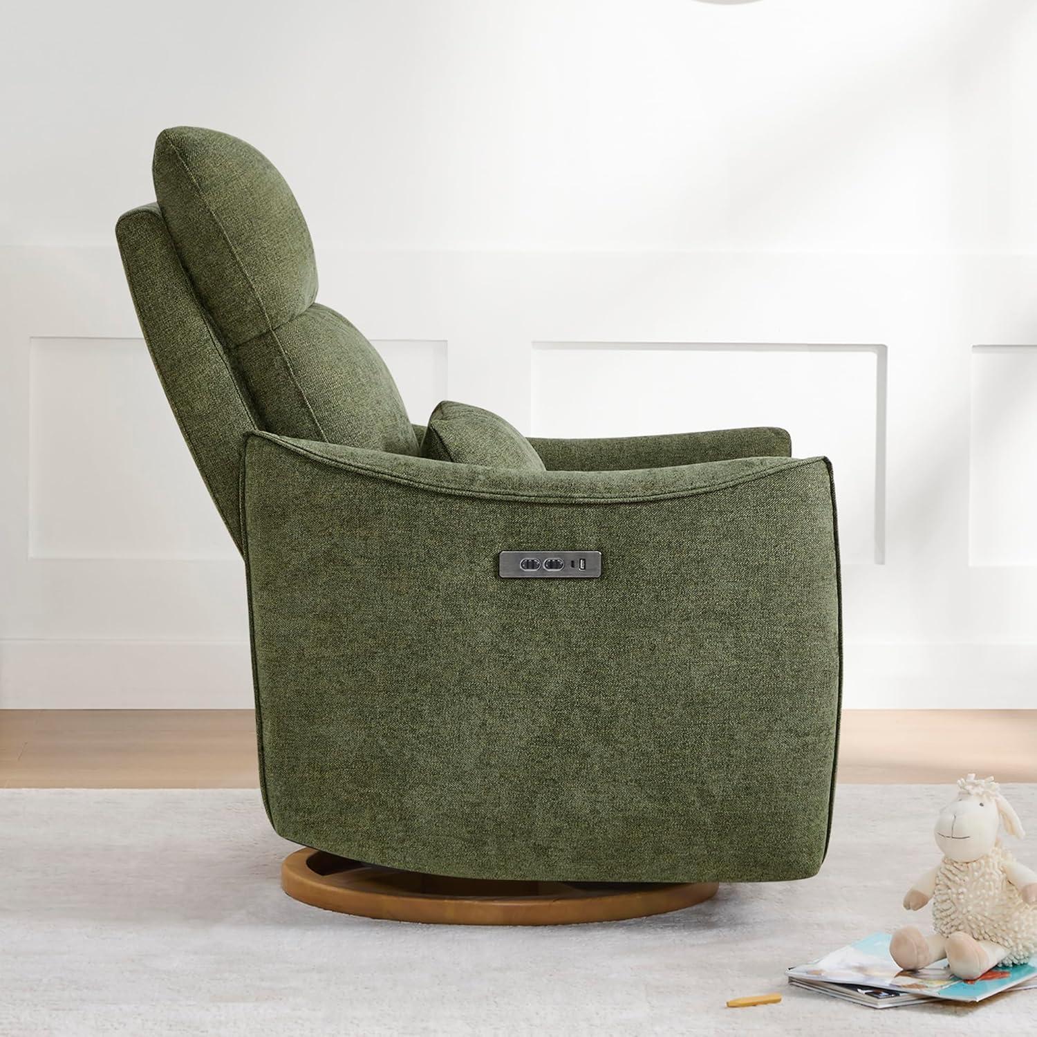 image:imageCHITA Swivel Rocker Recliner Chair Power Nursery Glider Recliner Nursery Rocking Chair with Adjustable Power Headrest FSC Certified Solid Wood Base Moss GreenMoss Green