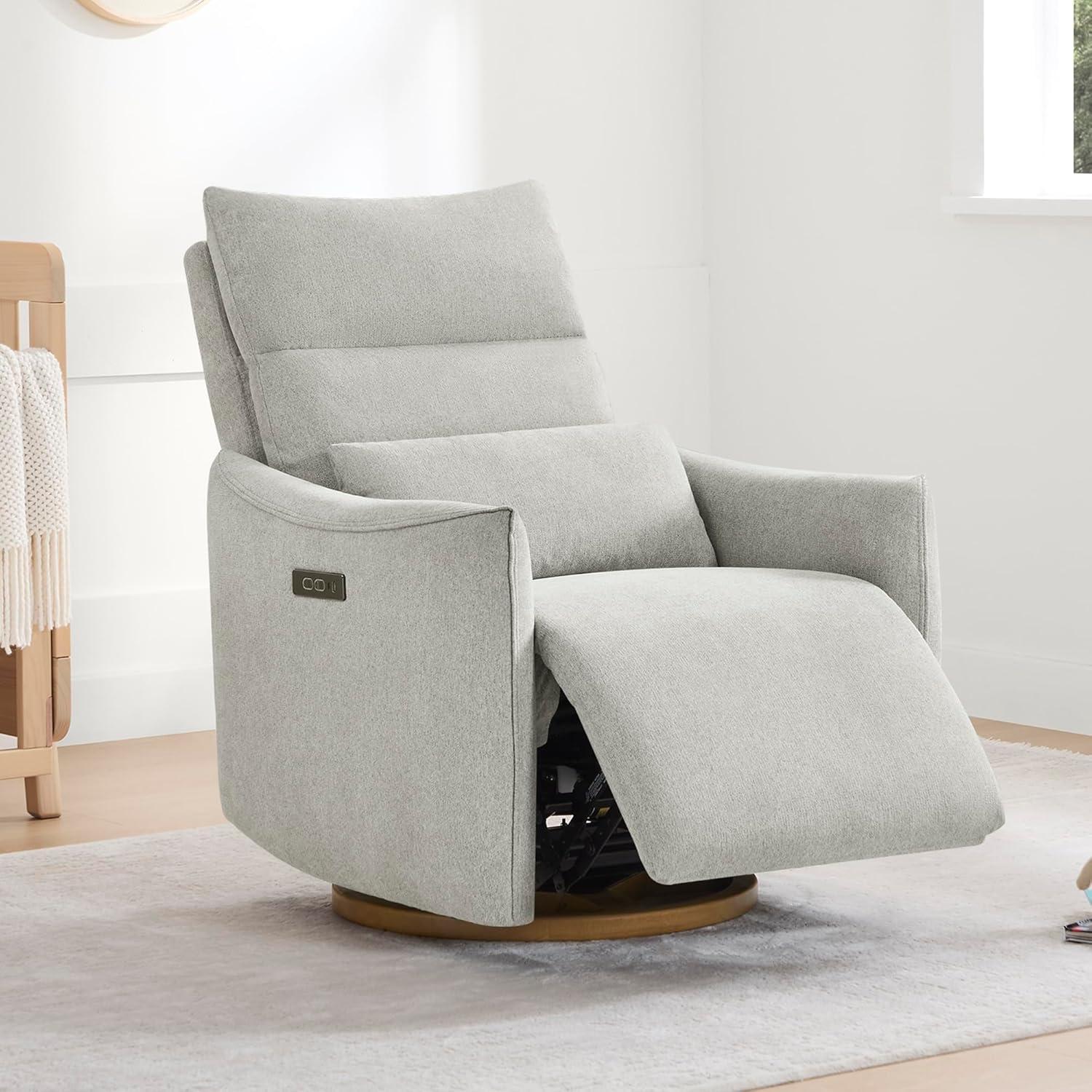 image:imageCHITA Swivel Rocker Recliner Chair Power Nursery Glider Recliner Nursery Rocking Chair with Adjustable Power Headrest FSC Certified Solid Wood Base Moss GreenCrockery Gray