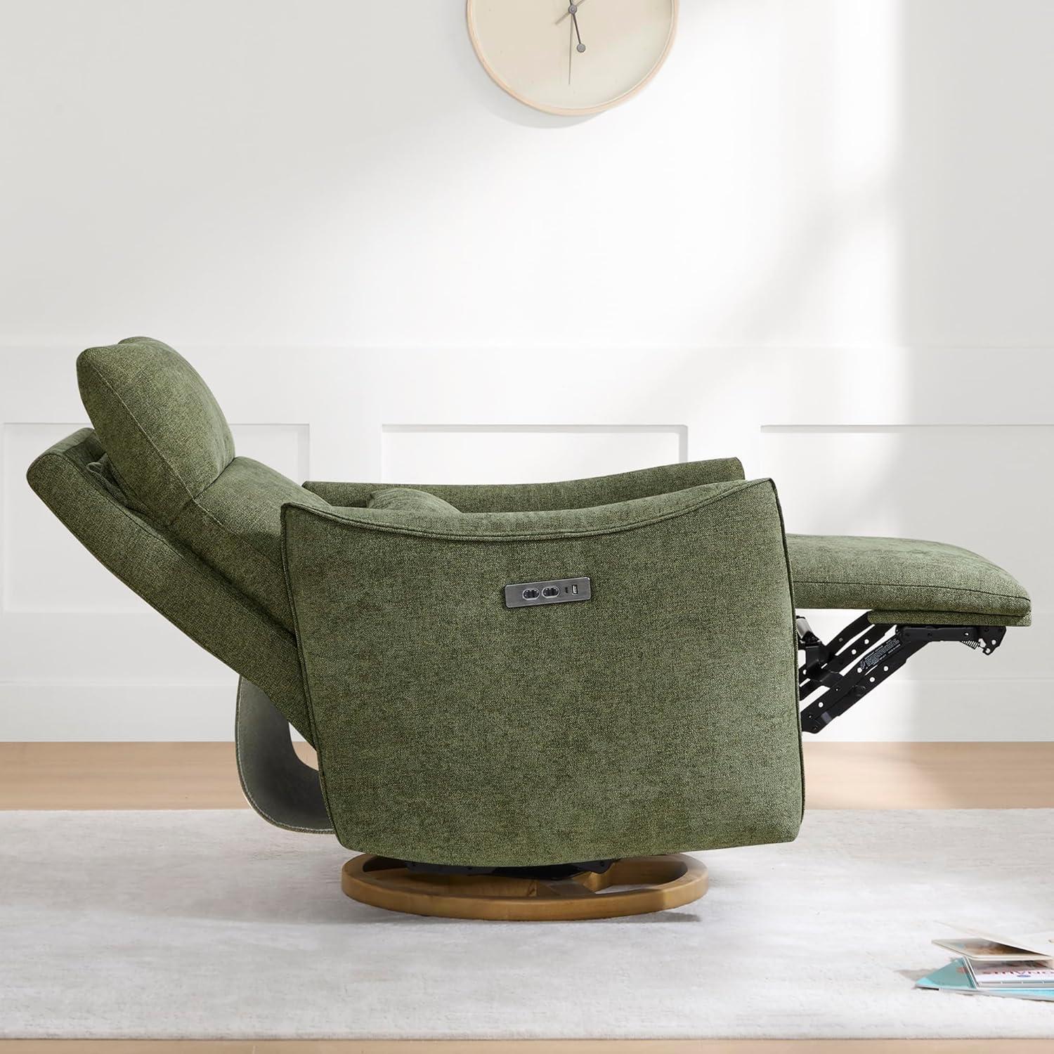 image:imageCHITA Swivel Rocker Recliner Chair Power Nursery Glider Recliner Nursery Rocking Chair with Adjustable Power Headrest FSC Certified Solid Wood Base Moss GreenMoss Green