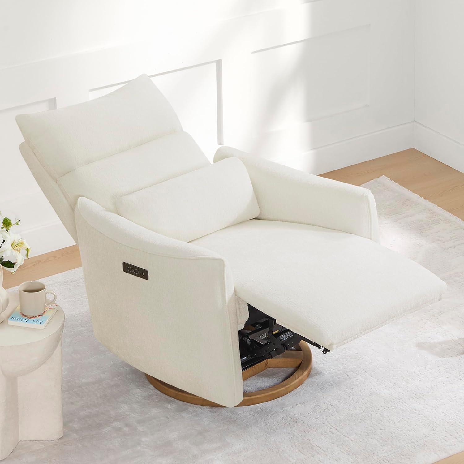 image:imageCHITA Swivel Rocker Recliner Chair Power Nursery Glider Recliner Nursery Rocking Chair with Adjustable Power Headrest FSC Certified Solid Wood Base Moss GreenCream
