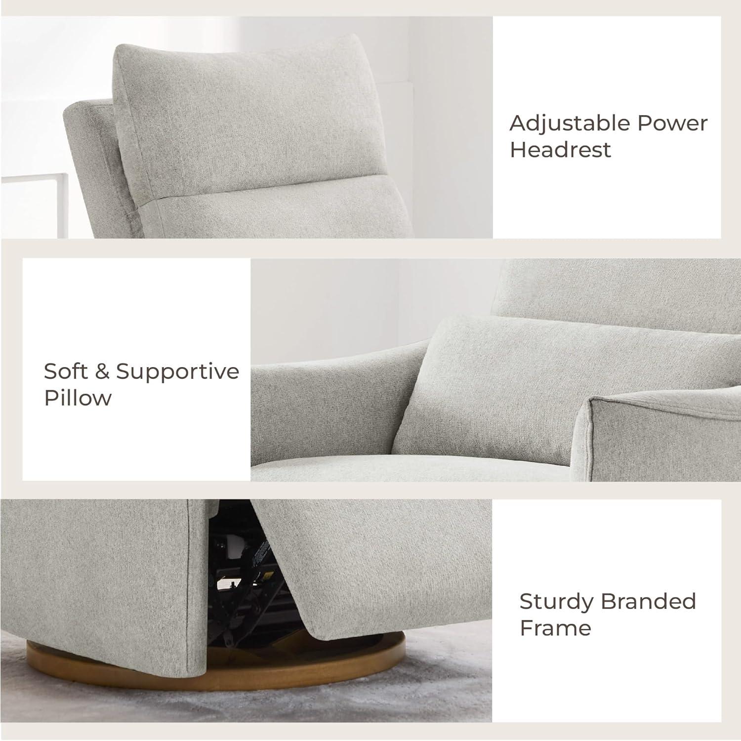 image:imageCHITA Swivel Rocker Recliner Chair Power Nursery Glider Recliner Nursery Rocking Chair with Adjustable Power Headrest FSC Certified Solid Wood Base Moss GreenCrockery Gray