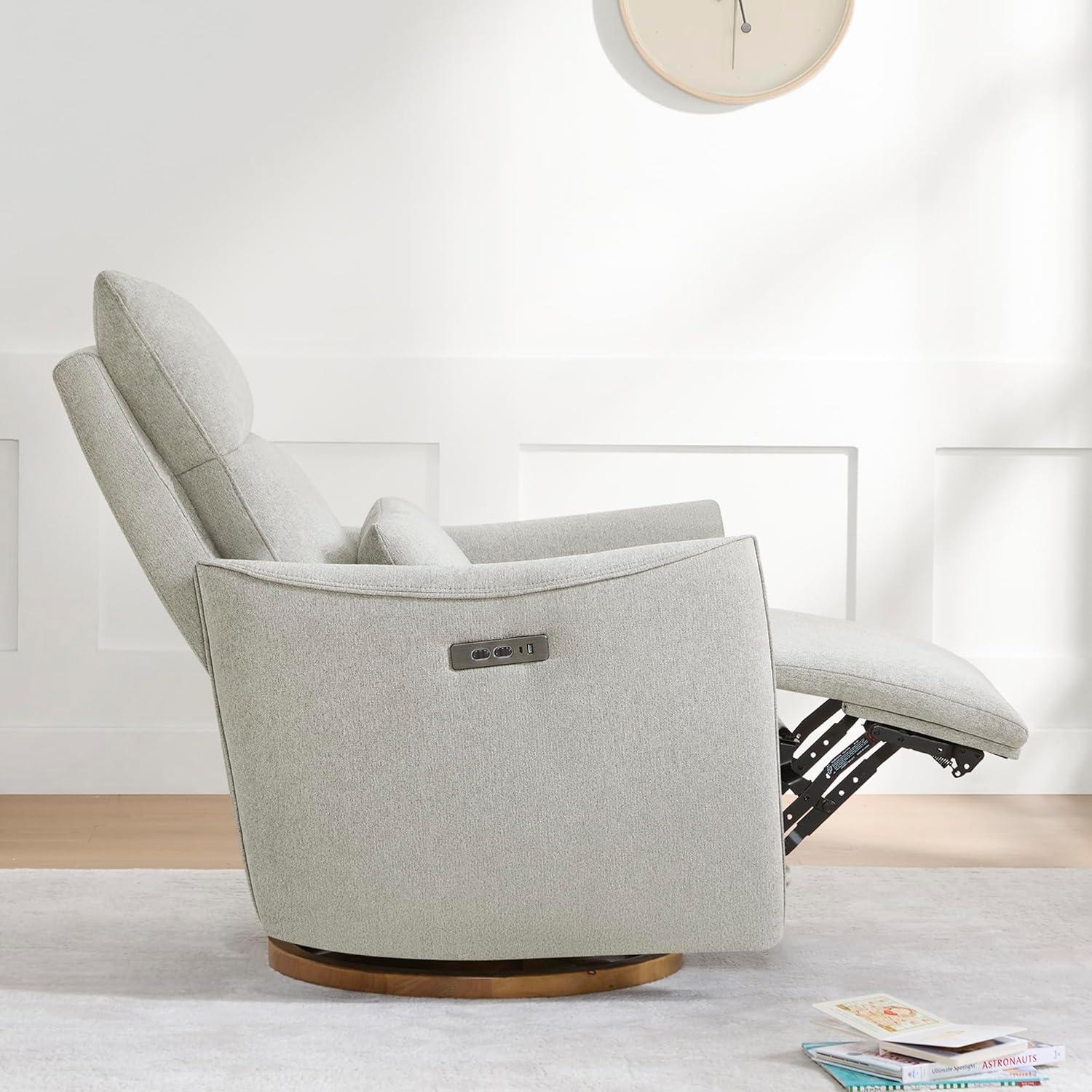 image:imageCHITA Swivel Rocker Recliner Chair Power Nursery Glider Recliner Nursery Rocking Chair with Adjustable Power Headrest FSC Certified Solid Wood Base Moss GreenCrockery Gray