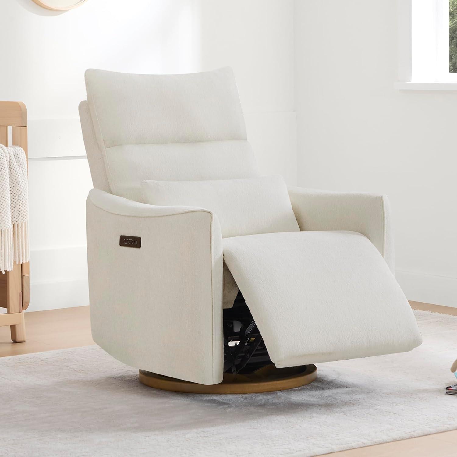 image:imageCHITA Swivel Rocker Recliner Chair Power Nursery Glider Recliner Nursery Rocking Chair with Adjustable Power Headrest FSC Certified Solid Wood Base Moss GreenCream