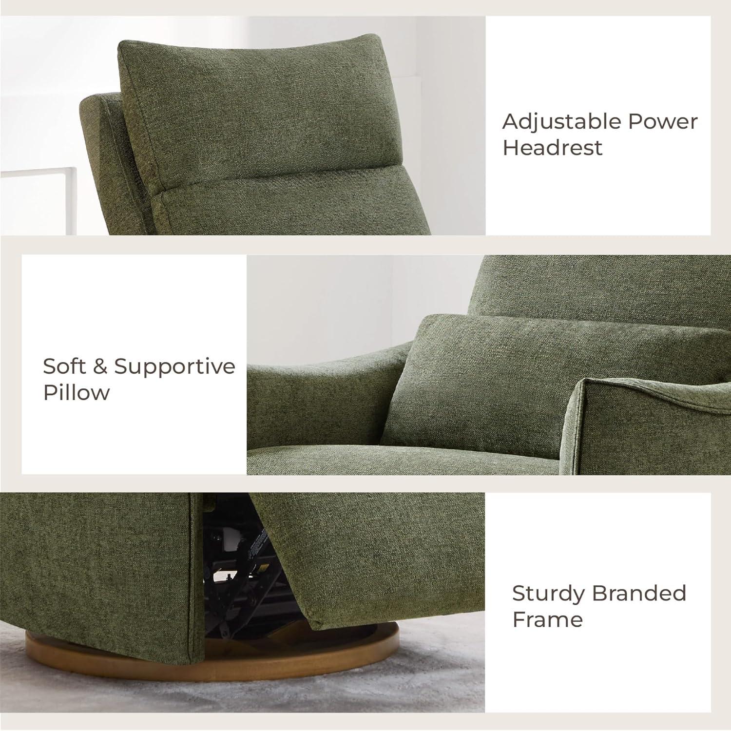 image:imageCHITA Swivel Rocker Recliner Chair Power Nursery Glider Recliner Nursery Rocking Chair with Adjustable Power Headrest FSC Certified Solid Wood Base Moss GreenMoss Green