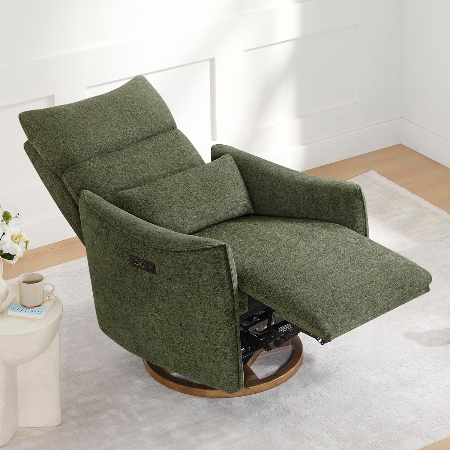 image:imageCHITA Swivel Rocker Recliner Chair Power Nursery Glider Recliner Nursery Rocking Chair with Adjustable Power Headrest FSC Certified Solid Wood Base Moss GreenMoss Green