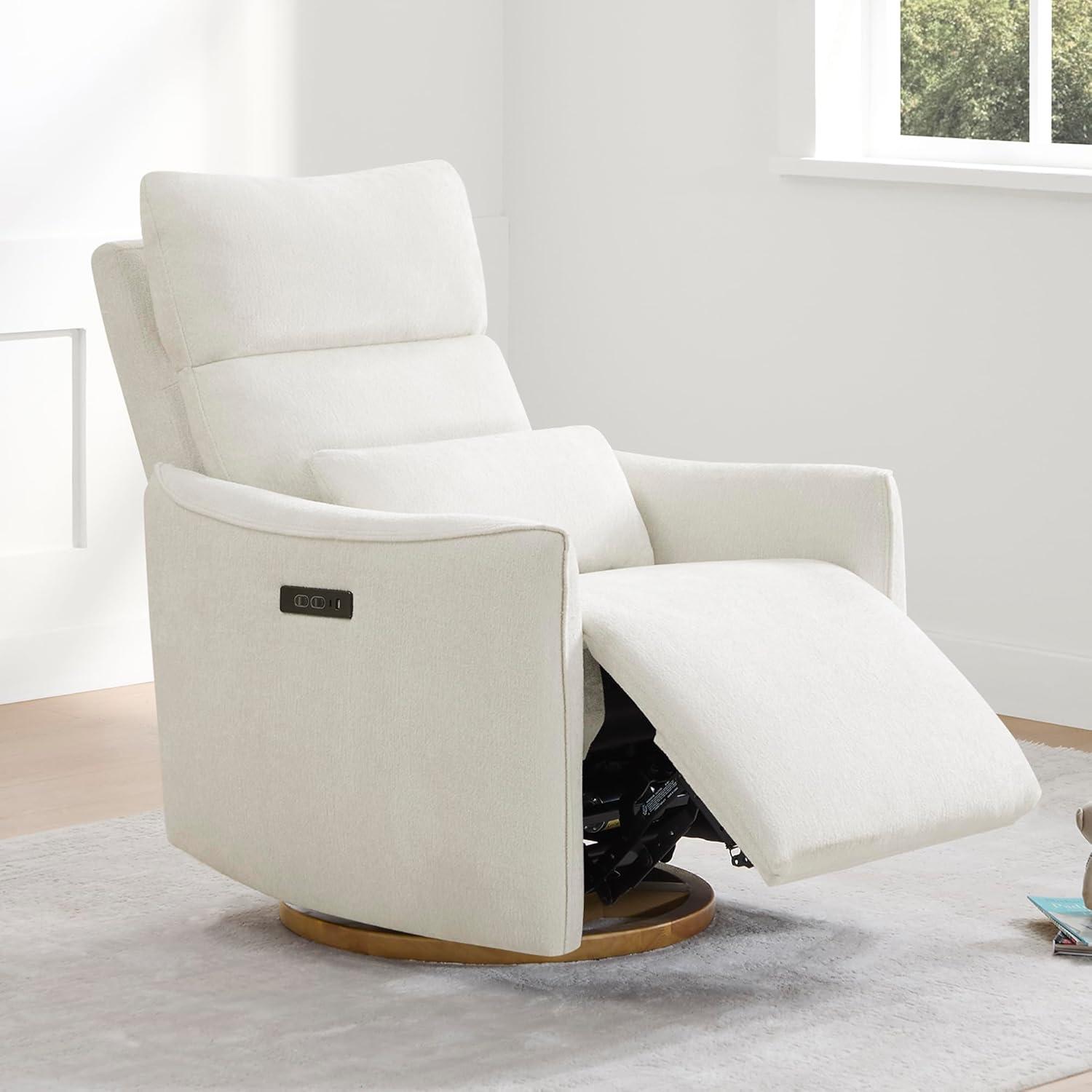 image:imageCHITA Swivel Rocker Recliner Chair Power Nursery Glider Recliner Nursery Rocking Chair with Adjustable Power Headrest FSC Certified Solid Wood Base Moss GreenCream