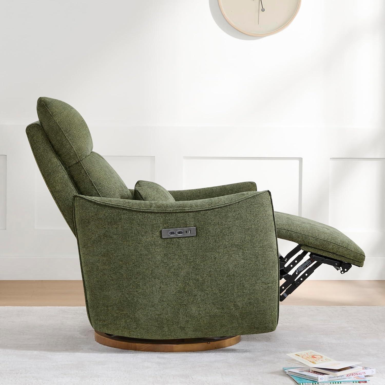 image:imageCHITA Swivel Rocker Recliner Chair Power Nursery Glider Recliner Nursery Rocking Chair with Adjustable Power Headrest FSC Certified Solid Wood Base Moss GreenMoss Green
