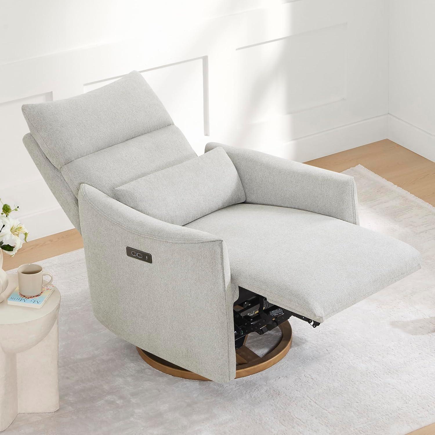 image:imageCHITA Swivel Rocker Recliner Chair Power Nursery Glider Recliner Nursery Rocking Chair with Adjustable Power Headrest FSC Certified Solid Wood Base Moss GreenCrockery Gray