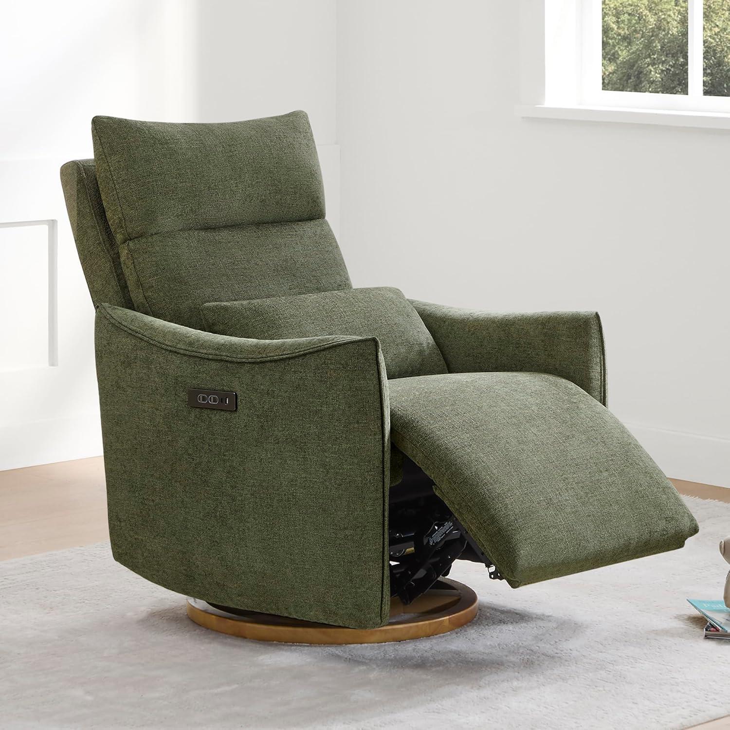 image:imageCHITA Swivel Rocker Recliner Chair Power Nursery Glider Recliner Nursery Rocking Chair with Adjustable Power Headrest FSC Certified Solid Wood Base Moss GreenMoss Green