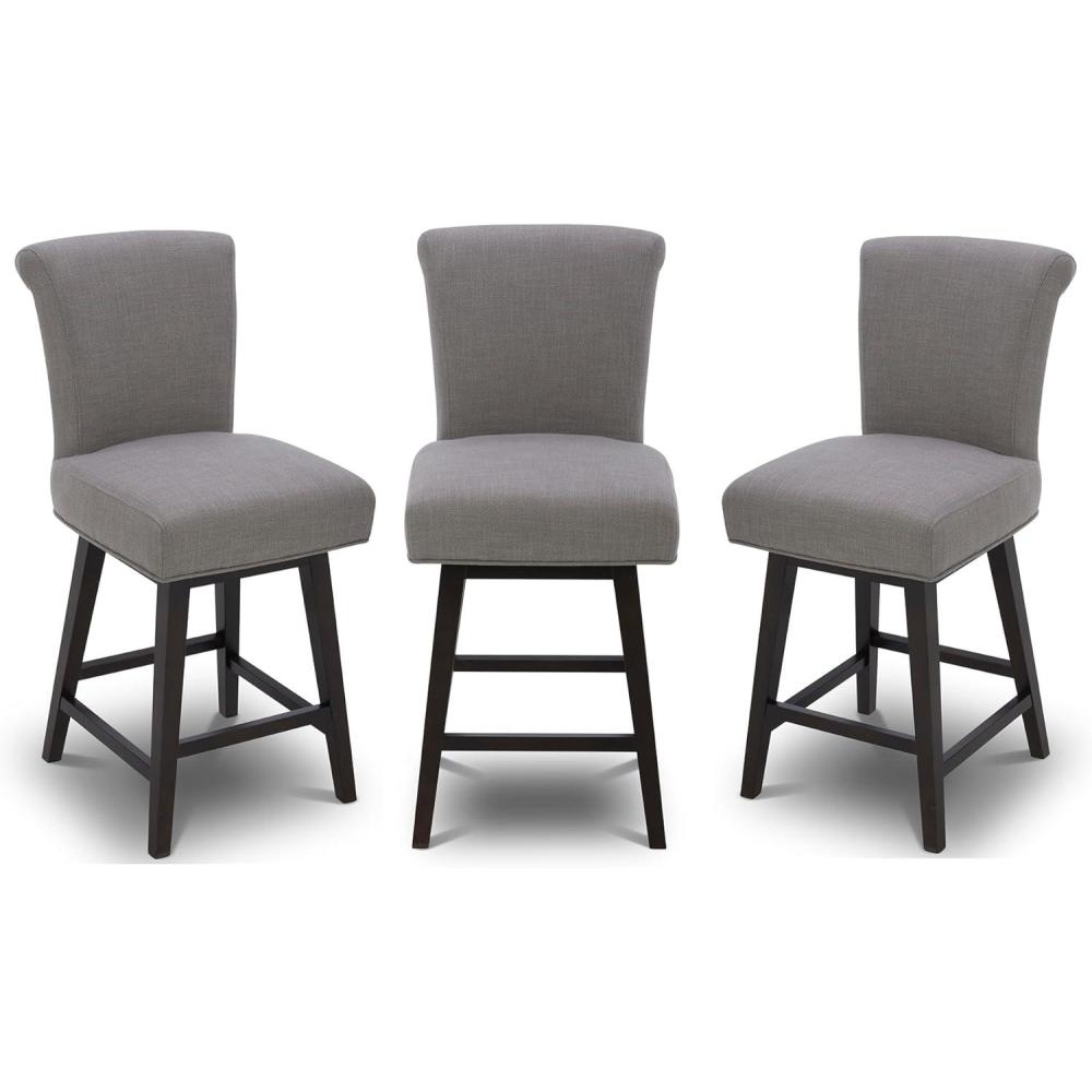 image:imageCHITA 26 Inch Counter Height Swivel Bar Stools Set of 2 FSC Certified Modern Upholstered Faux Leather Swivel Barstool Chair with Back Creamy GreyFlint Grey