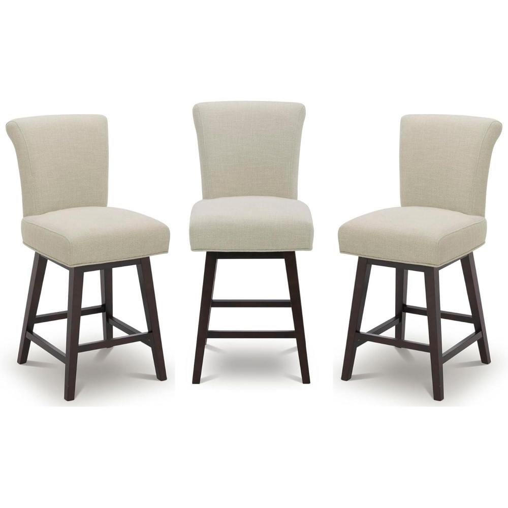 image:imageCHITA 26 Inch Counter Height Swivel Bar Stools Set of 2 FSC Certified Modern Upholstered Faux Leather Swivel Barstool Chair with Back Creamy GreyLinen