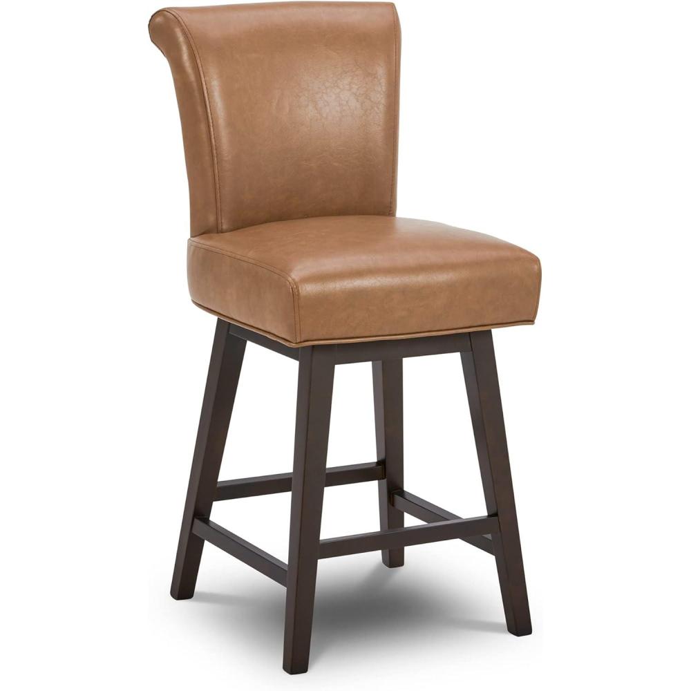 image:imageCHITA 26 Inch Counter Height Swivel Bar Stools Set of 2 FSC Certified Modern Upholstered Faux Leather Swivel Barstool Chair with Back Creamy GreySaddle Brown